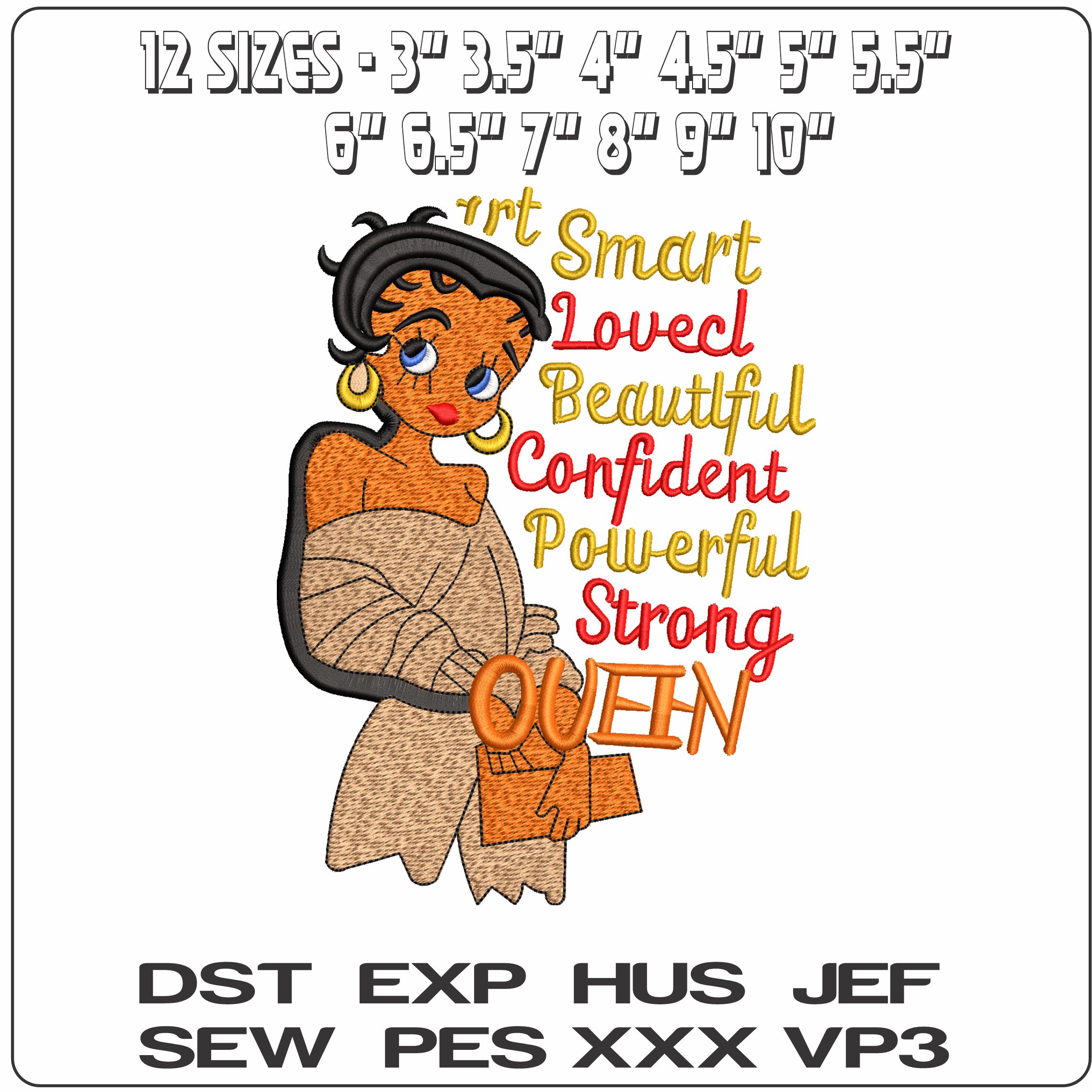 Betty Boo Smart no outline   - Elegant embroidery design file - instant download — view 2