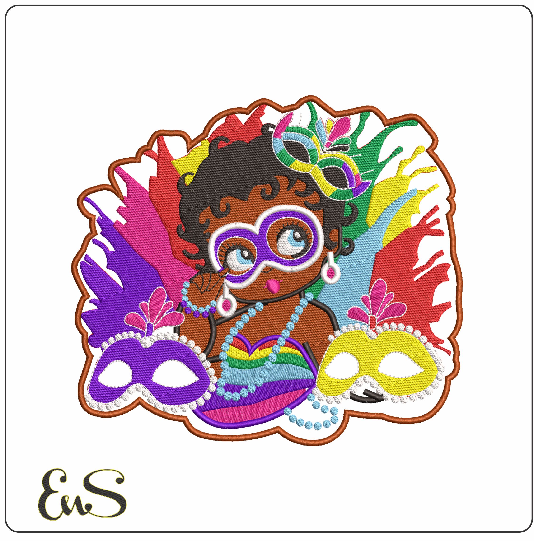 Betty boo with Glasses and Mask   - Elegant embroidery design file - instant download