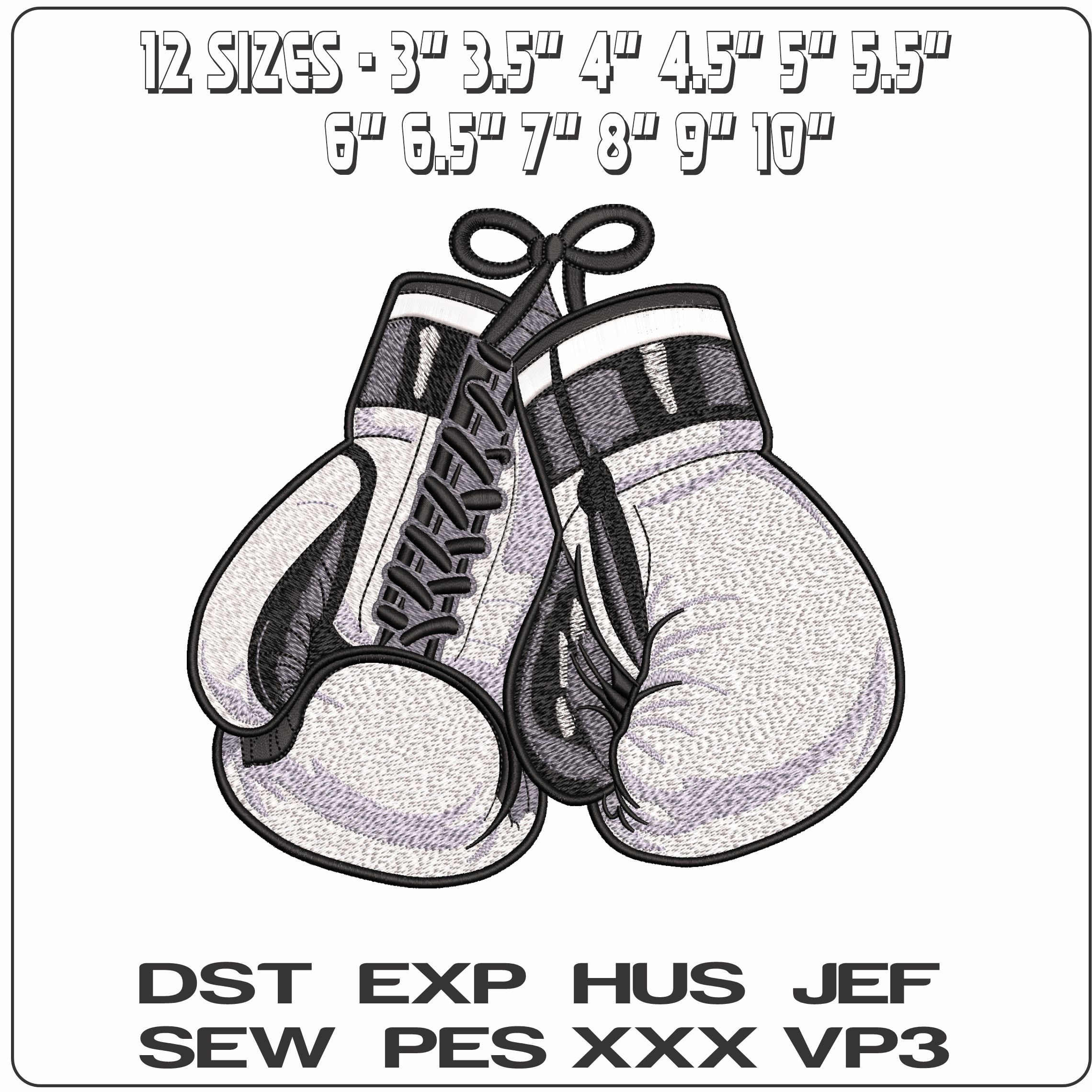 Black and White Boxing gloves   - Elegant embroidery design file - instant download — view 2