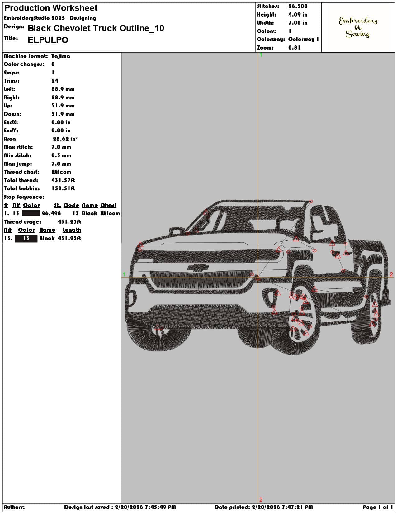 Black Chevolet Truck Outline   - Elegant embroidery design file - instant download — view 3