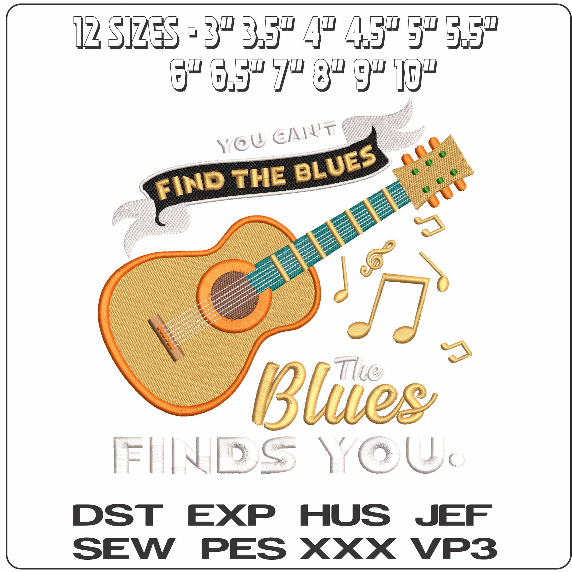 Blues Guitar   - Elegant embroidery design file - instant download — view 2