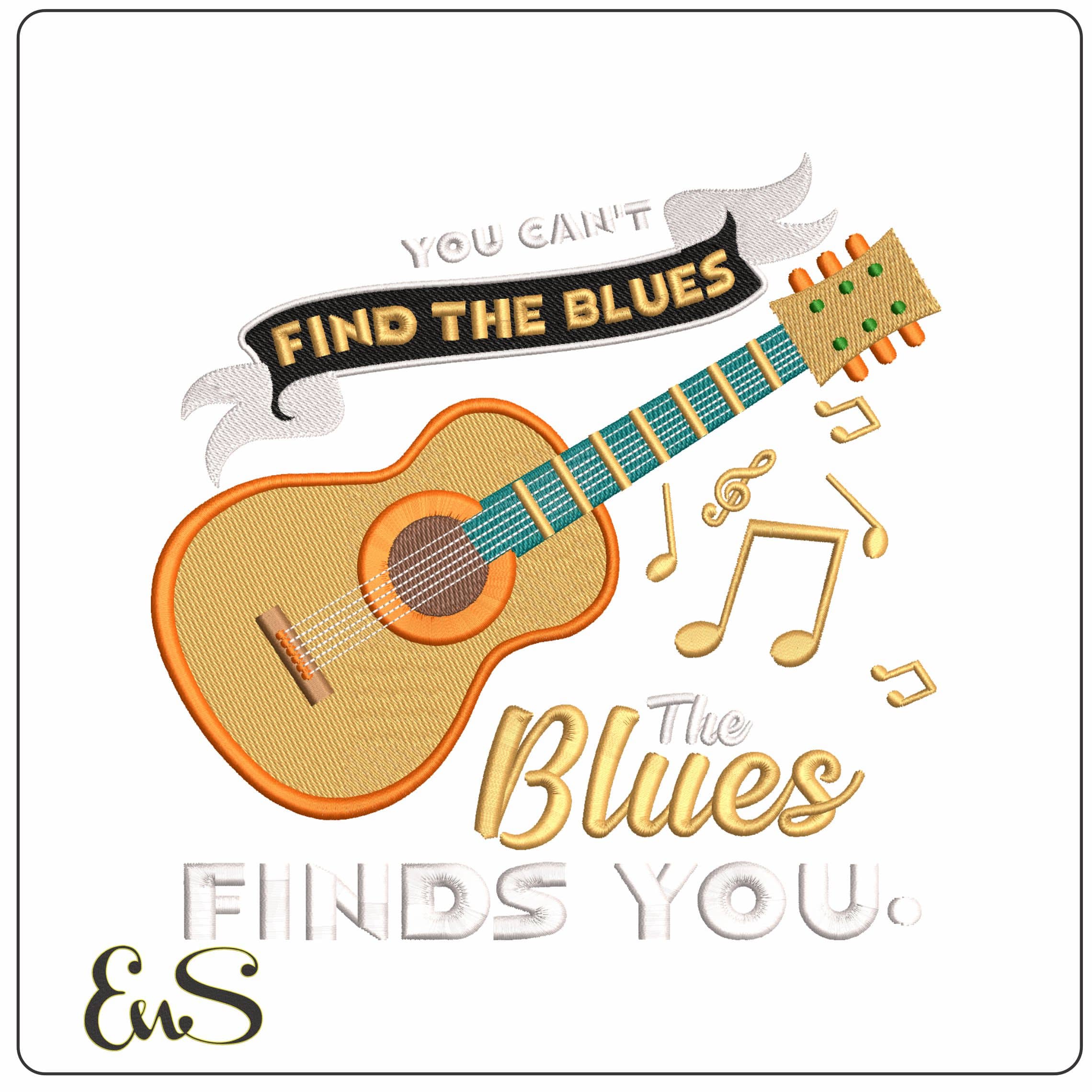 Blues Guitar   - Elegant embroidery design file - instant download