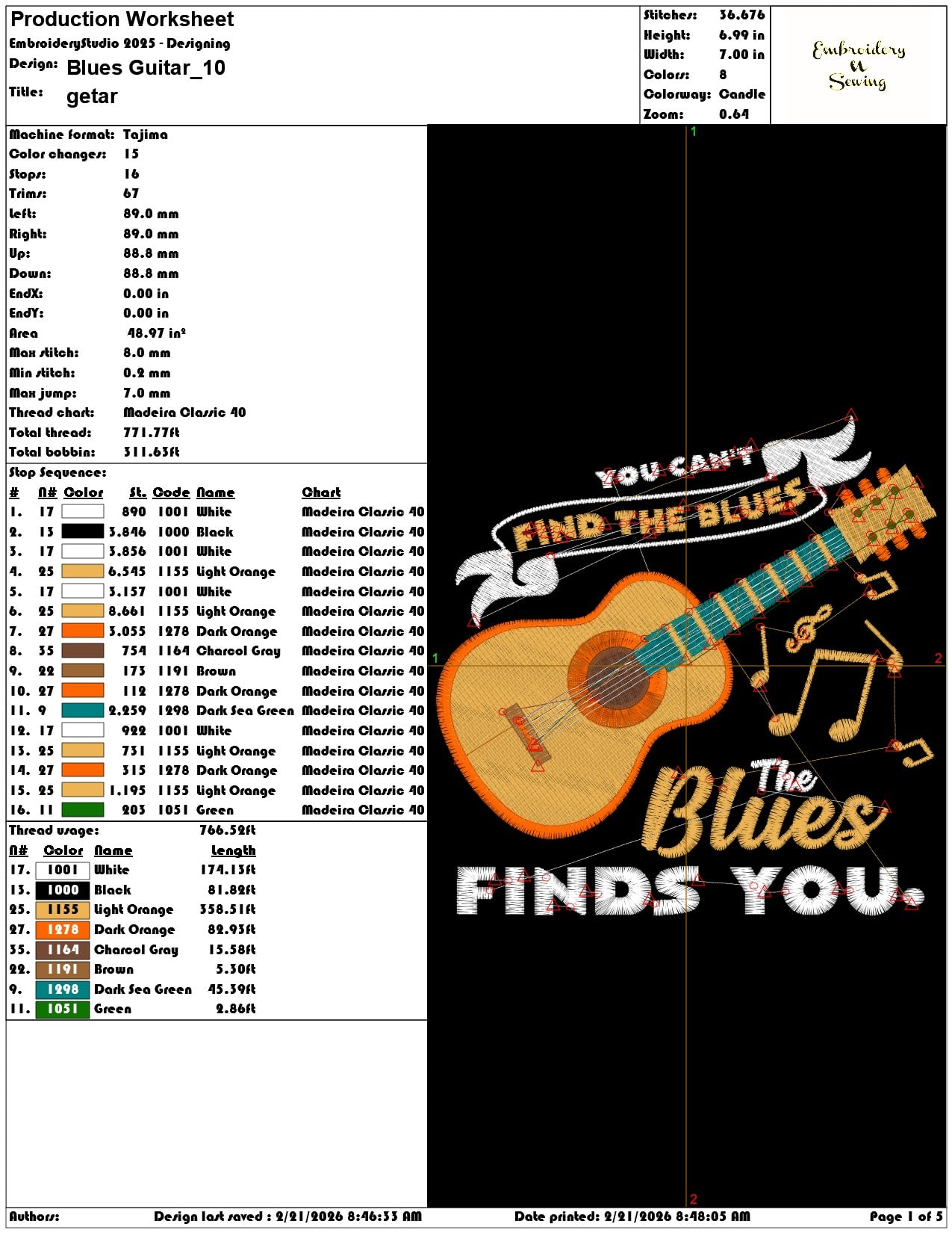 Blues Guitar   - Elegant embroidery design file - instant download — view 3