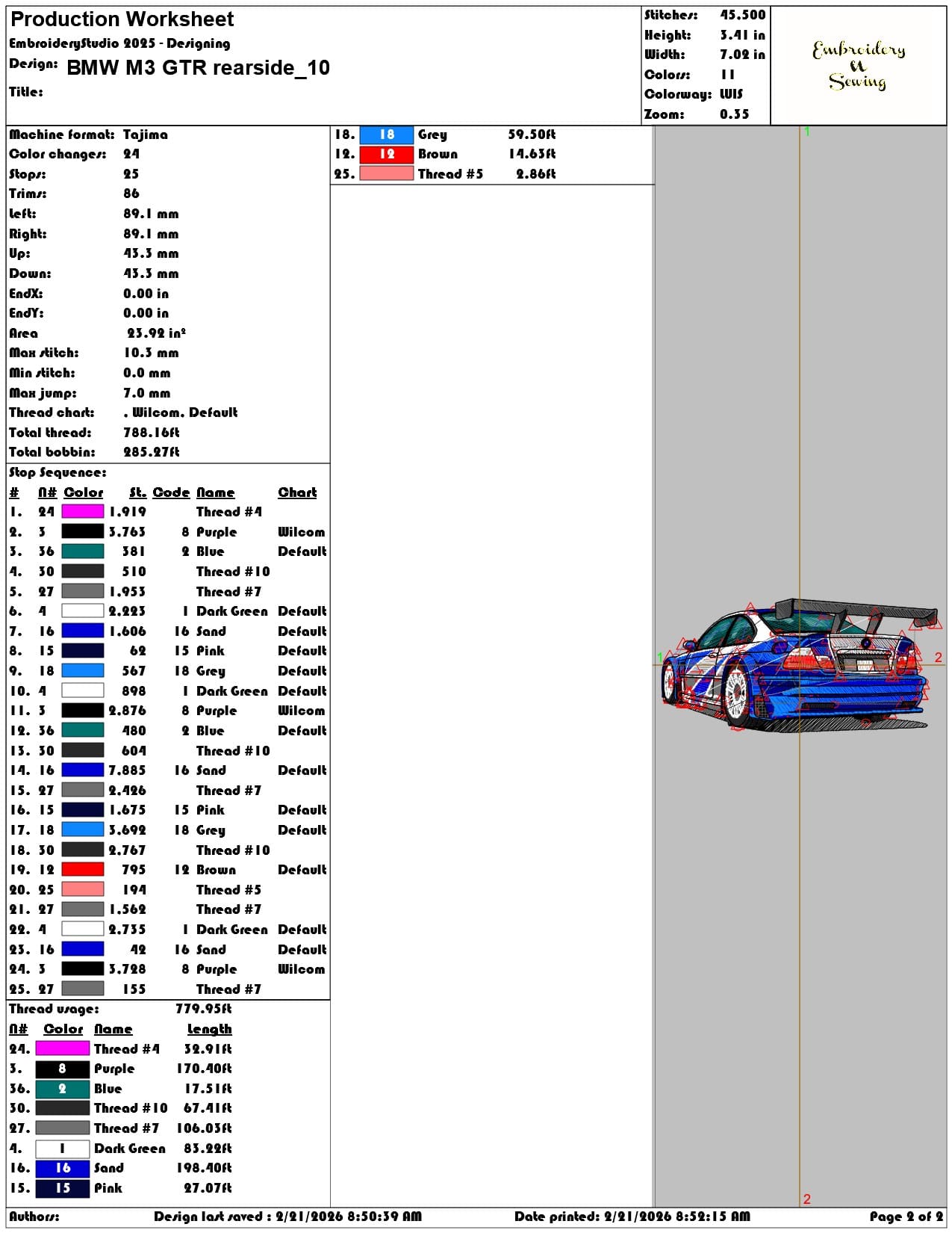 BMW M3 GTR rearside   - Elegant embroidery design file - instant download — view 4