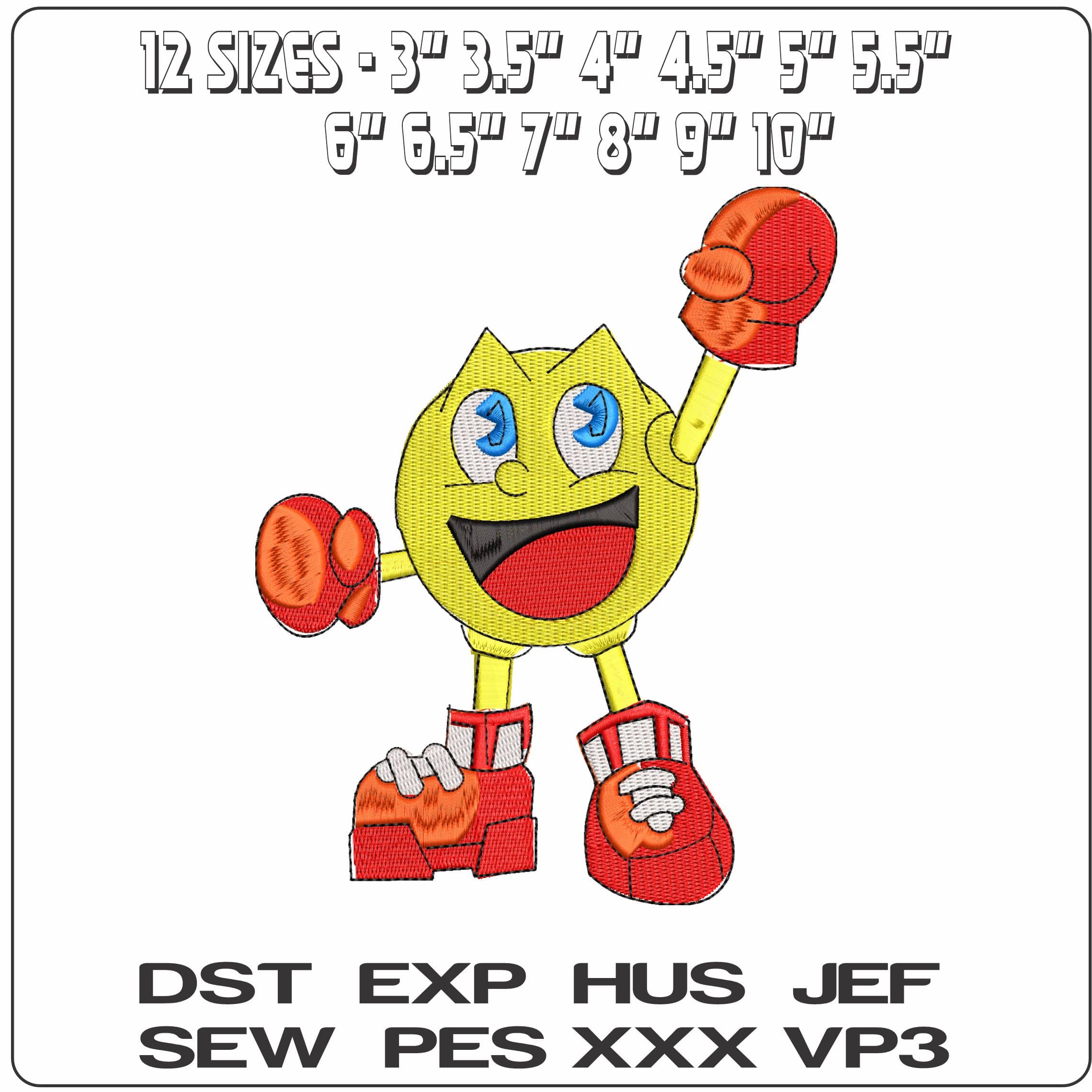 Boxing Pac Man  - Elegant embroidery design file - instant download — view 2