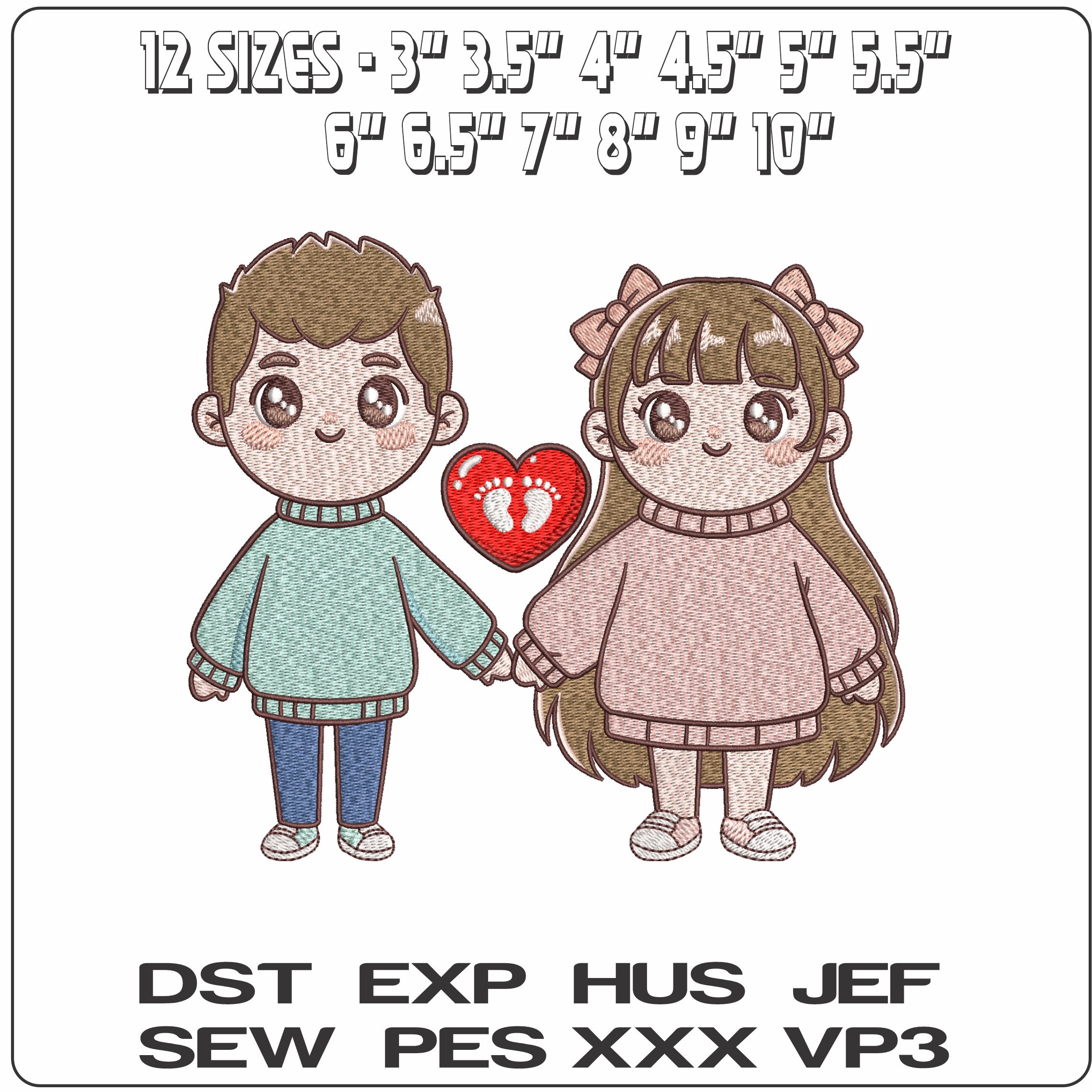Boy and Girl Heart with Baby Feet   - Elegant embroidery design file - instant download — view 2