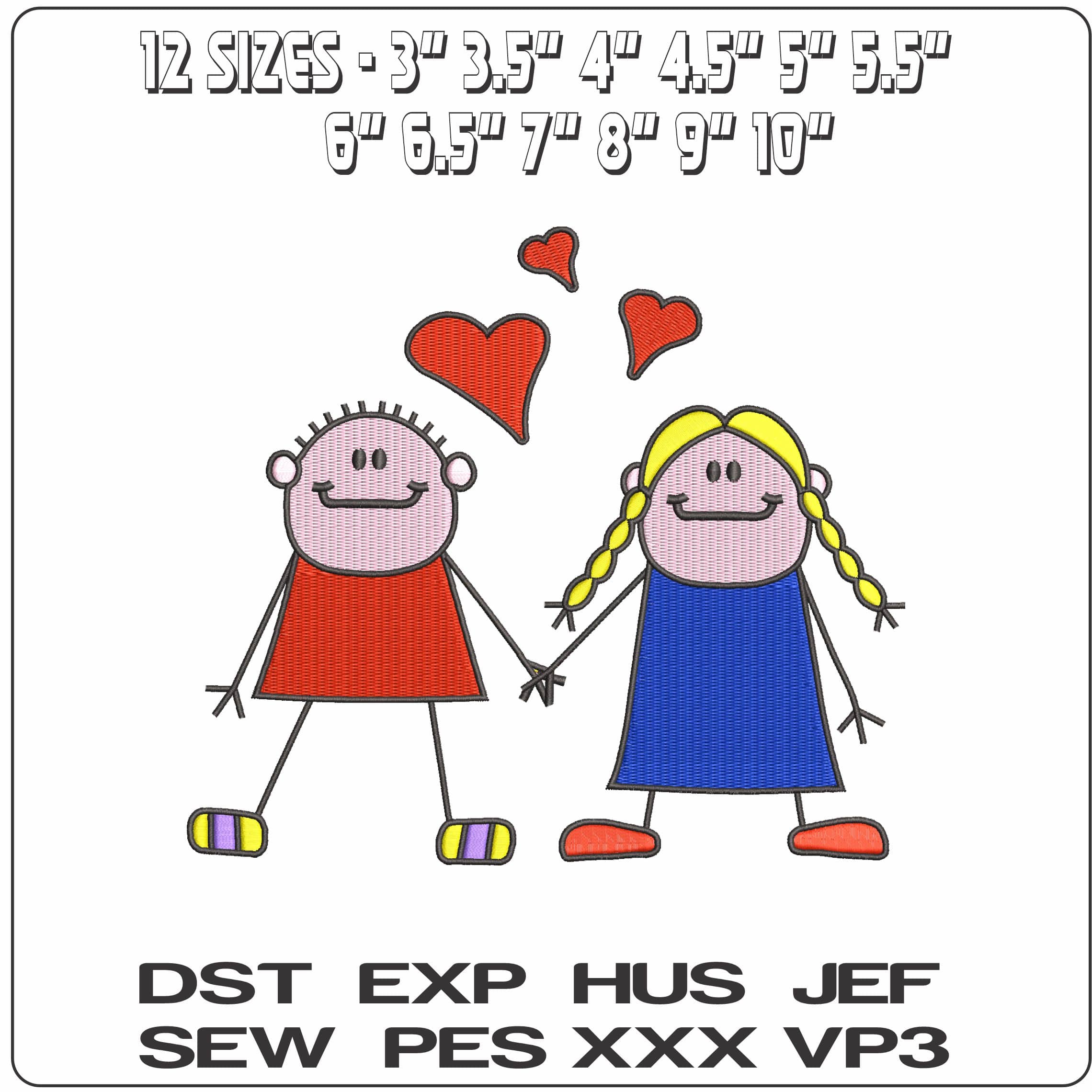 Boy and Girl Love   - Elegant embroidery design file - instant download — view 2