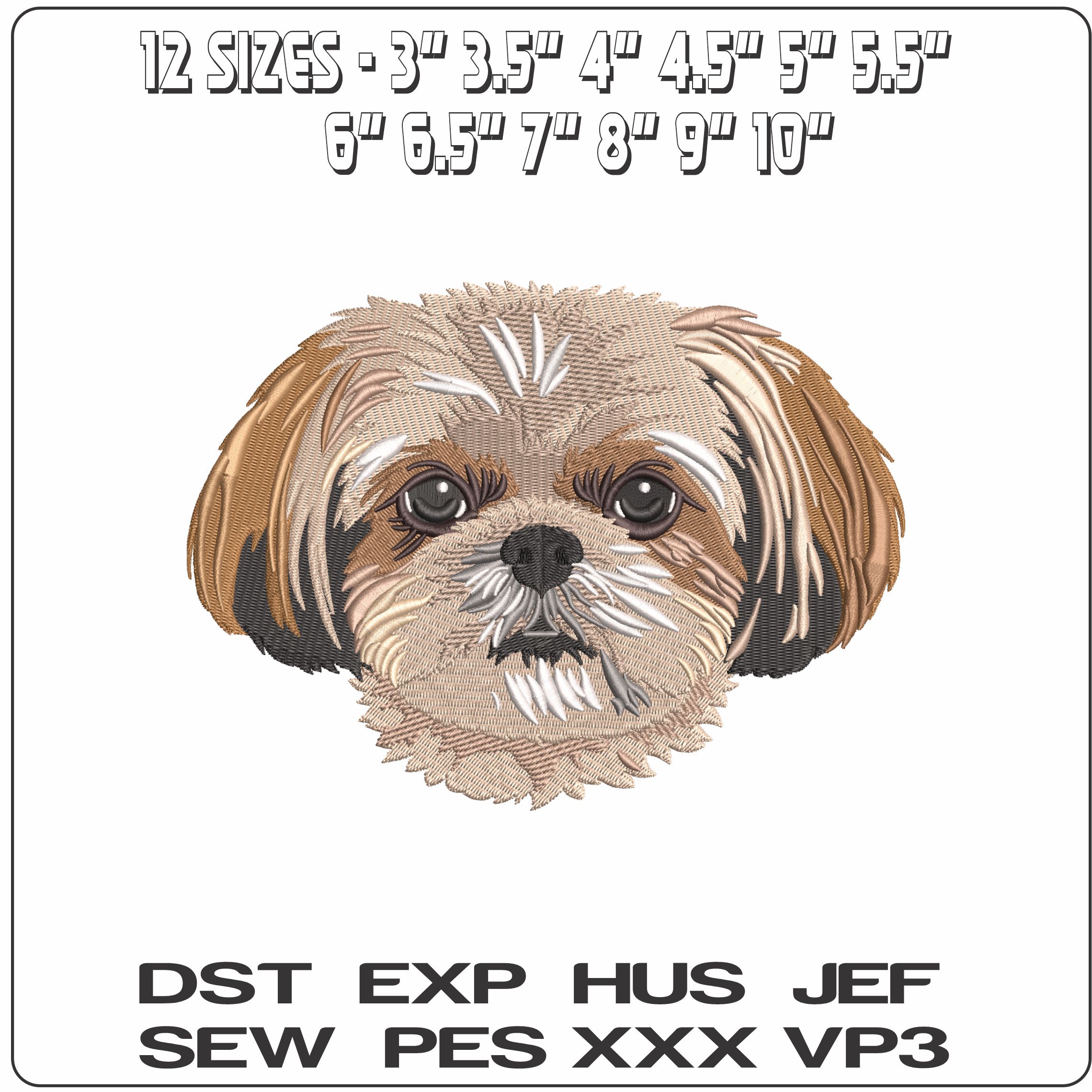 Brown ShihTzu Dog Face   - Elegant embroidery design file - instant download — view 2