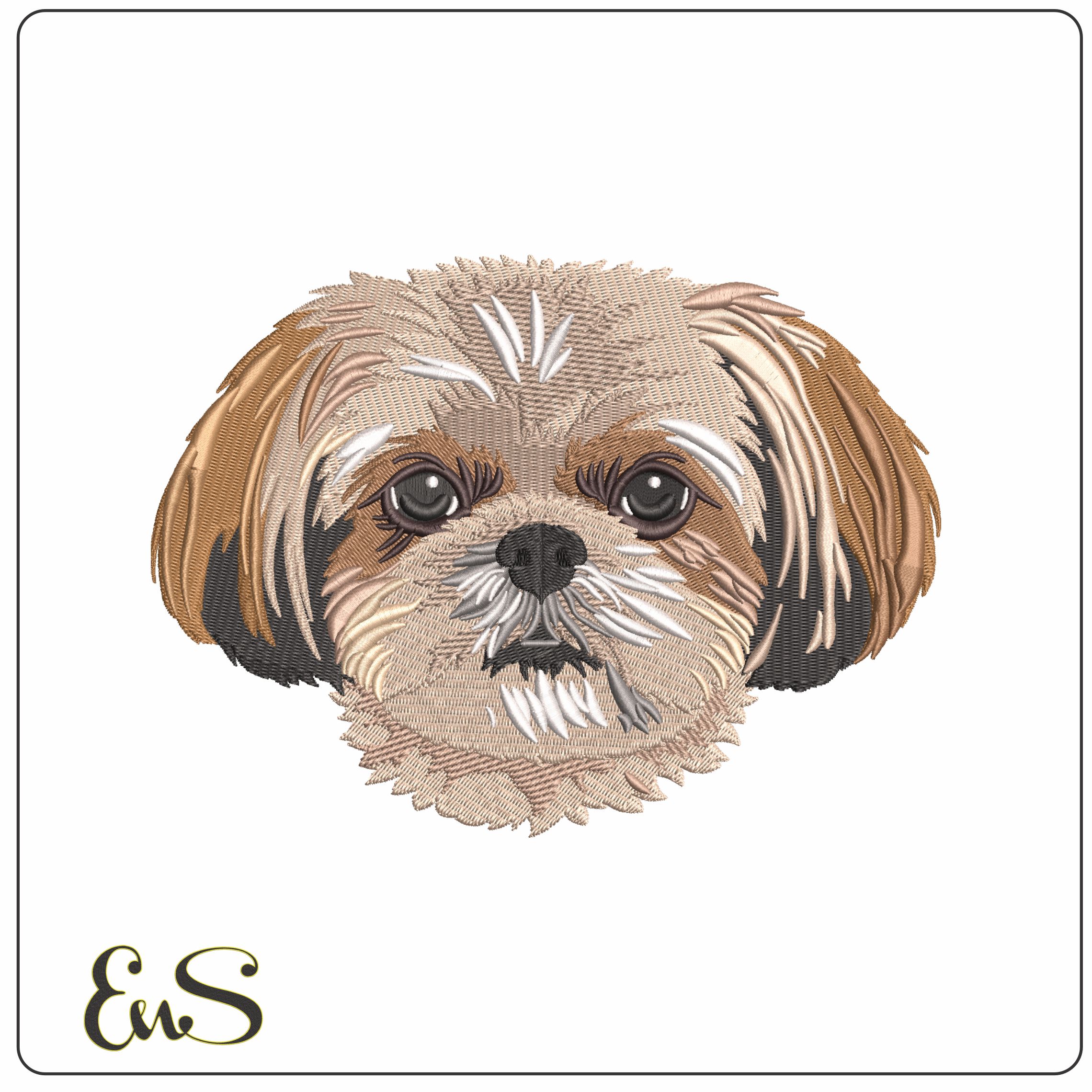 Brown ShihTzu Dog Face   - Elegant embroidery design file - instant download