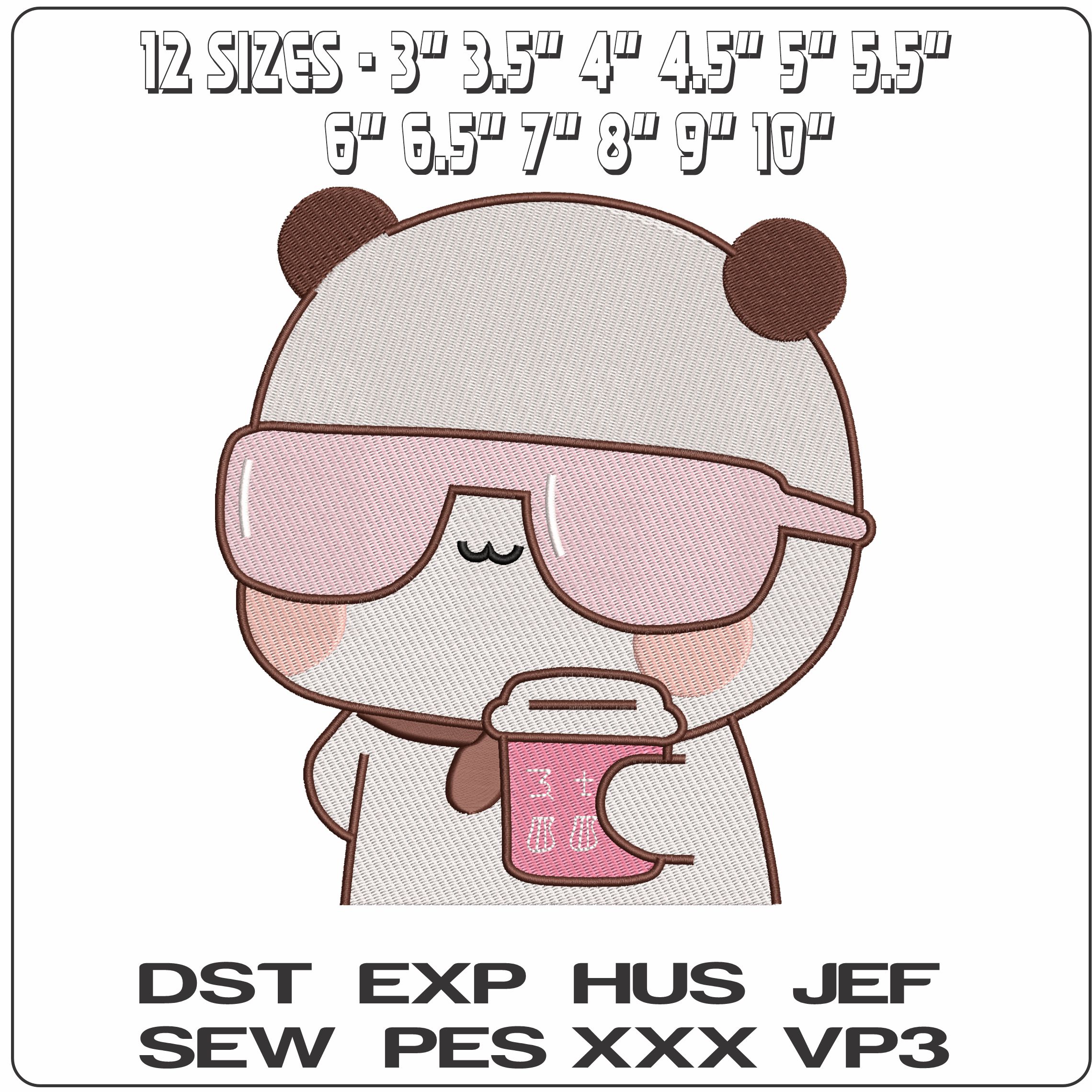 Bubu with Coffee and Pink Tinted Glasses  Cartoon   - Elegant embroidery design file - instant download — view 2