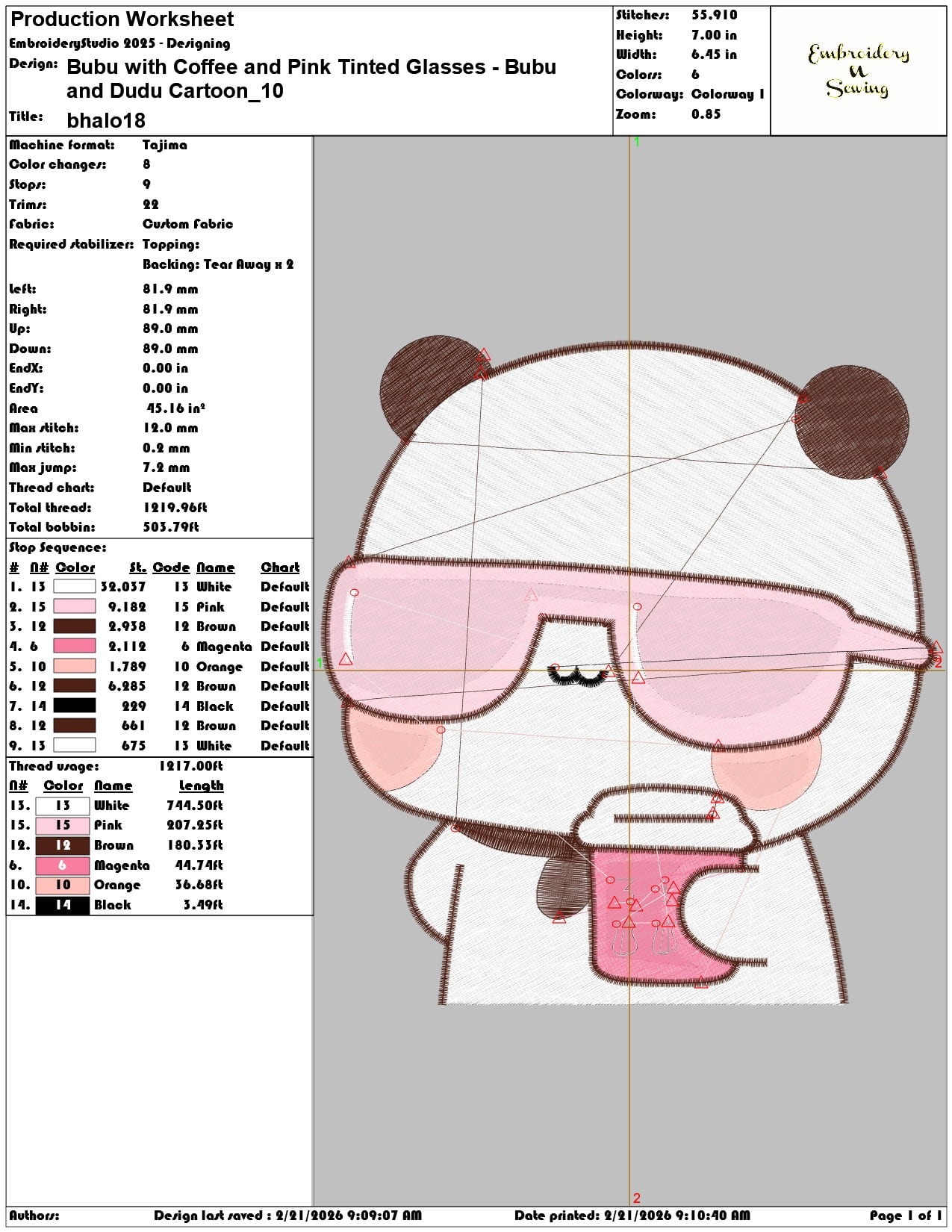 Bubu with Coffee and Pink Tinted Glasses  Cartoon   - Elegant embroidery design file - instant download — view 3