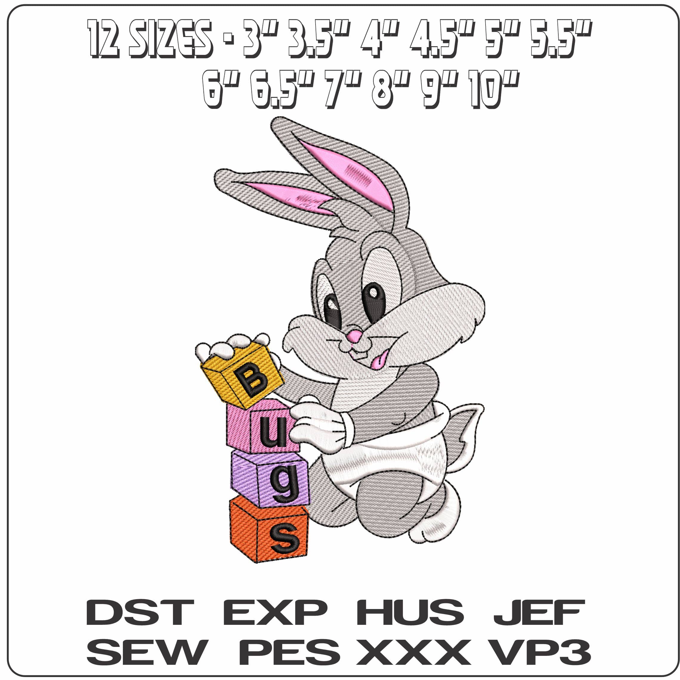 Bugs Bunny building Blocks Baby Looney Tunes   - Elegant embroidery design file - instant download — view 2