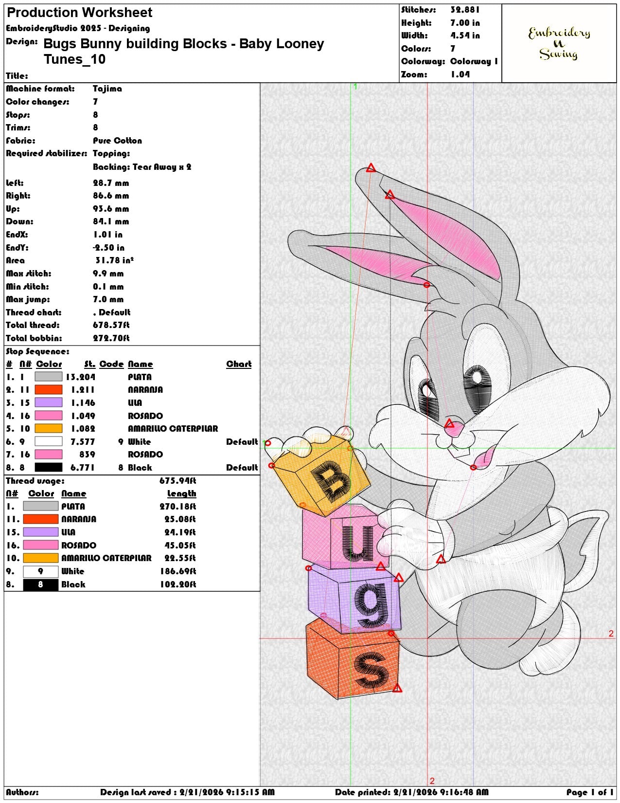 Bugs Bunny building Blocks Baby Looney Tunes   - Elegant embroidery design file - instant download — view 3