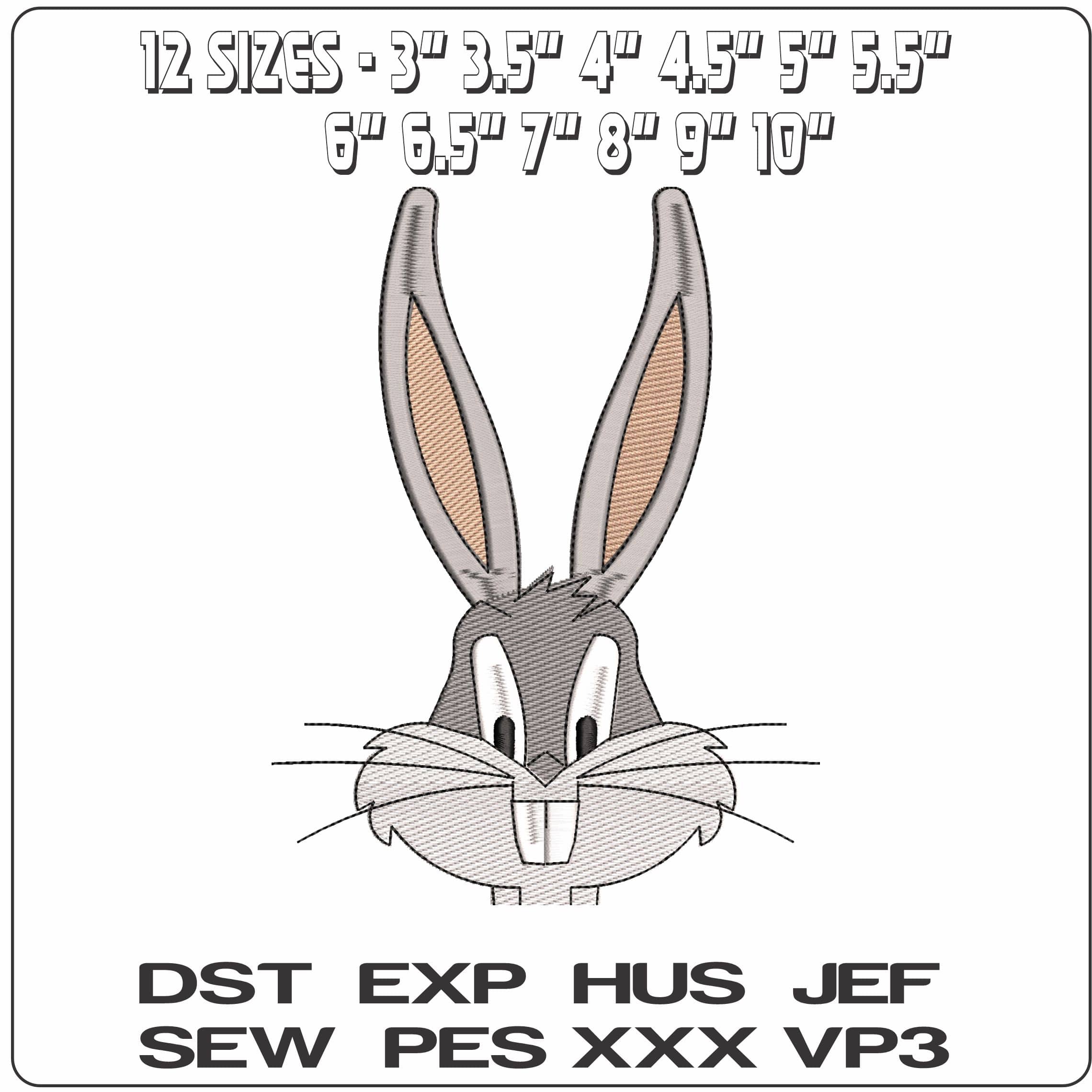 Bugs Bunny Head Looney Tunes   - Elegant embroidery design file - instant download — view 2