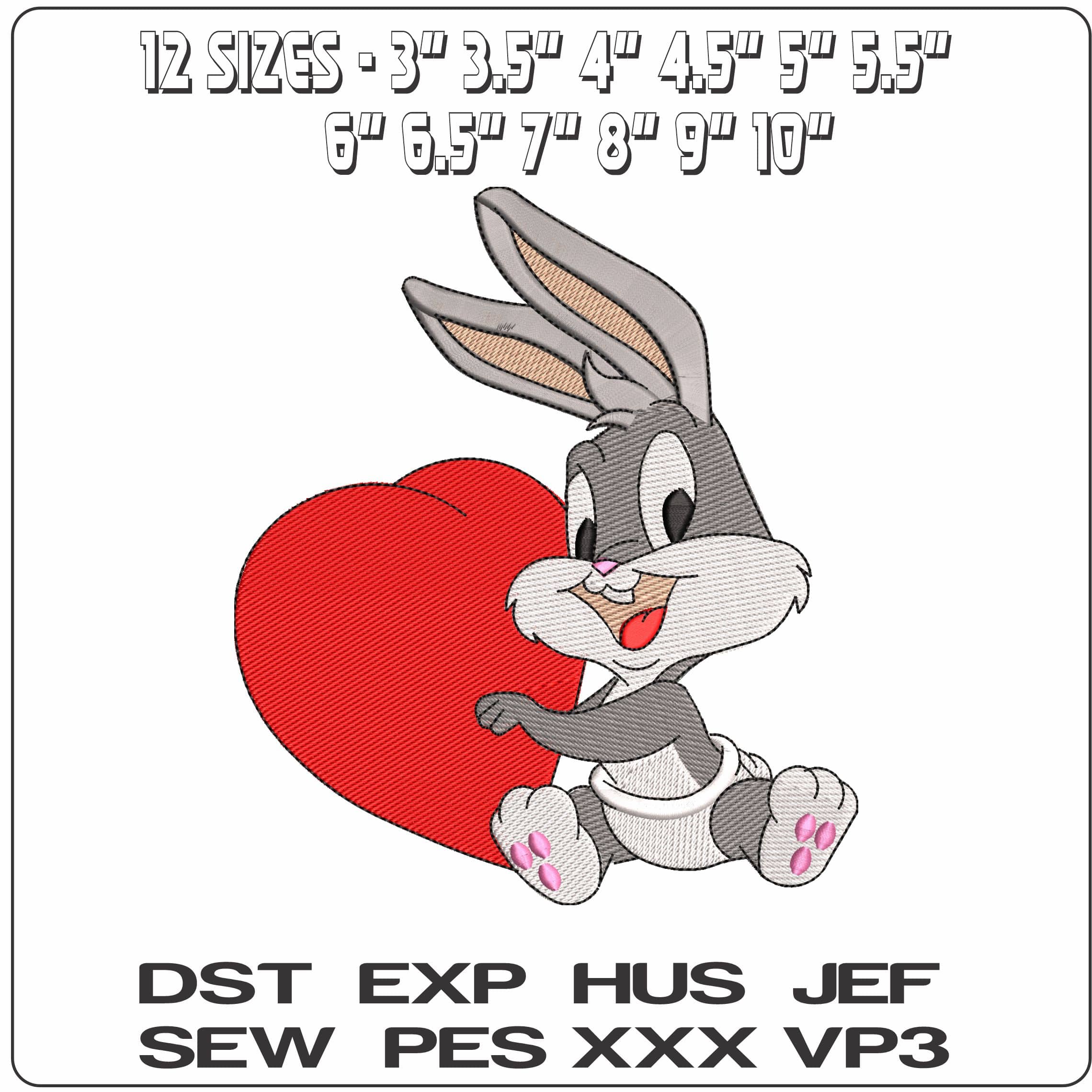 Bugs Bunny with Heart Baby Baby Looney Tunes   - Elegant embroidery design file - instant download — view 2
