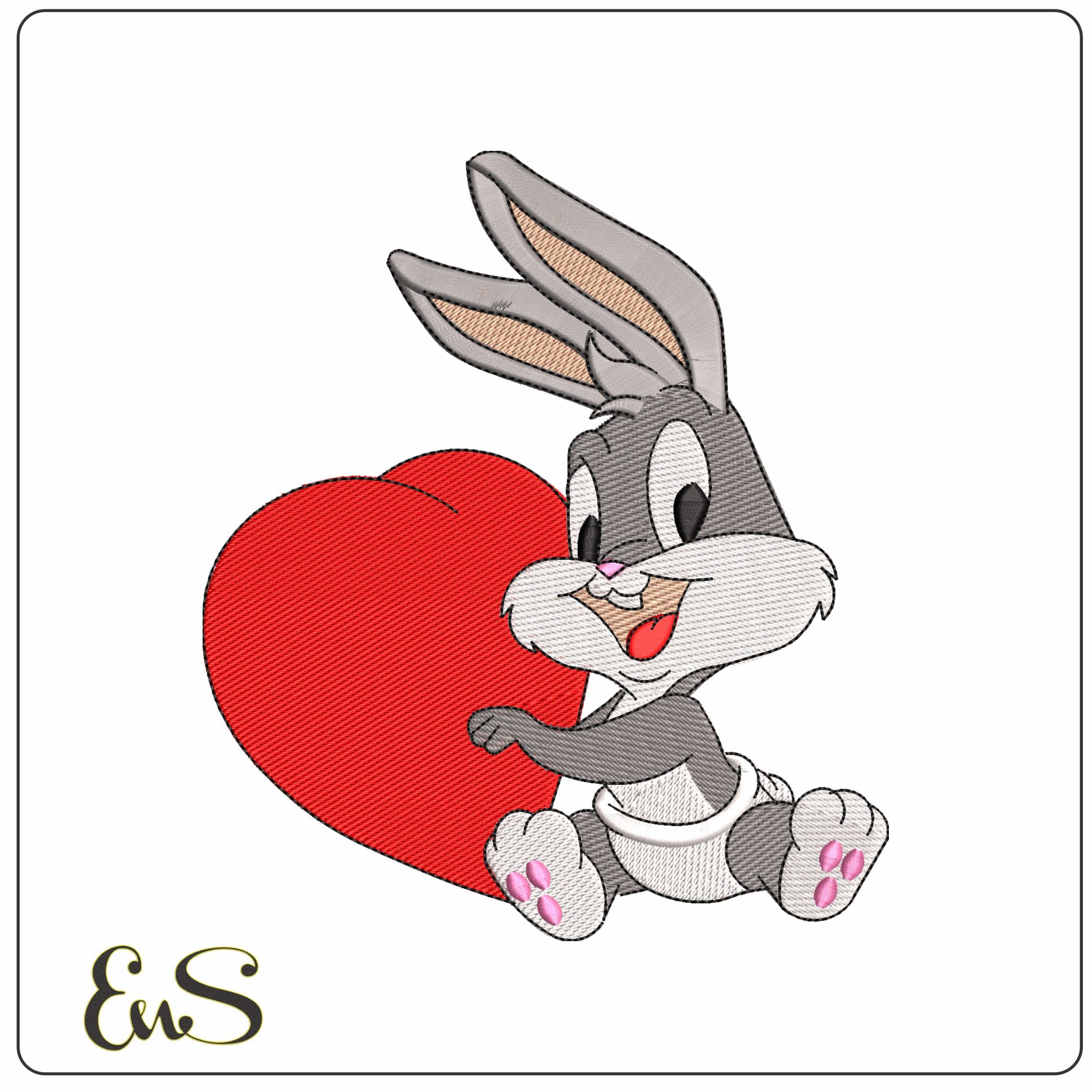 Bugs Bunny with Heart Baby Baby Looney Tunes   - Elegant embroidery design file - instant download