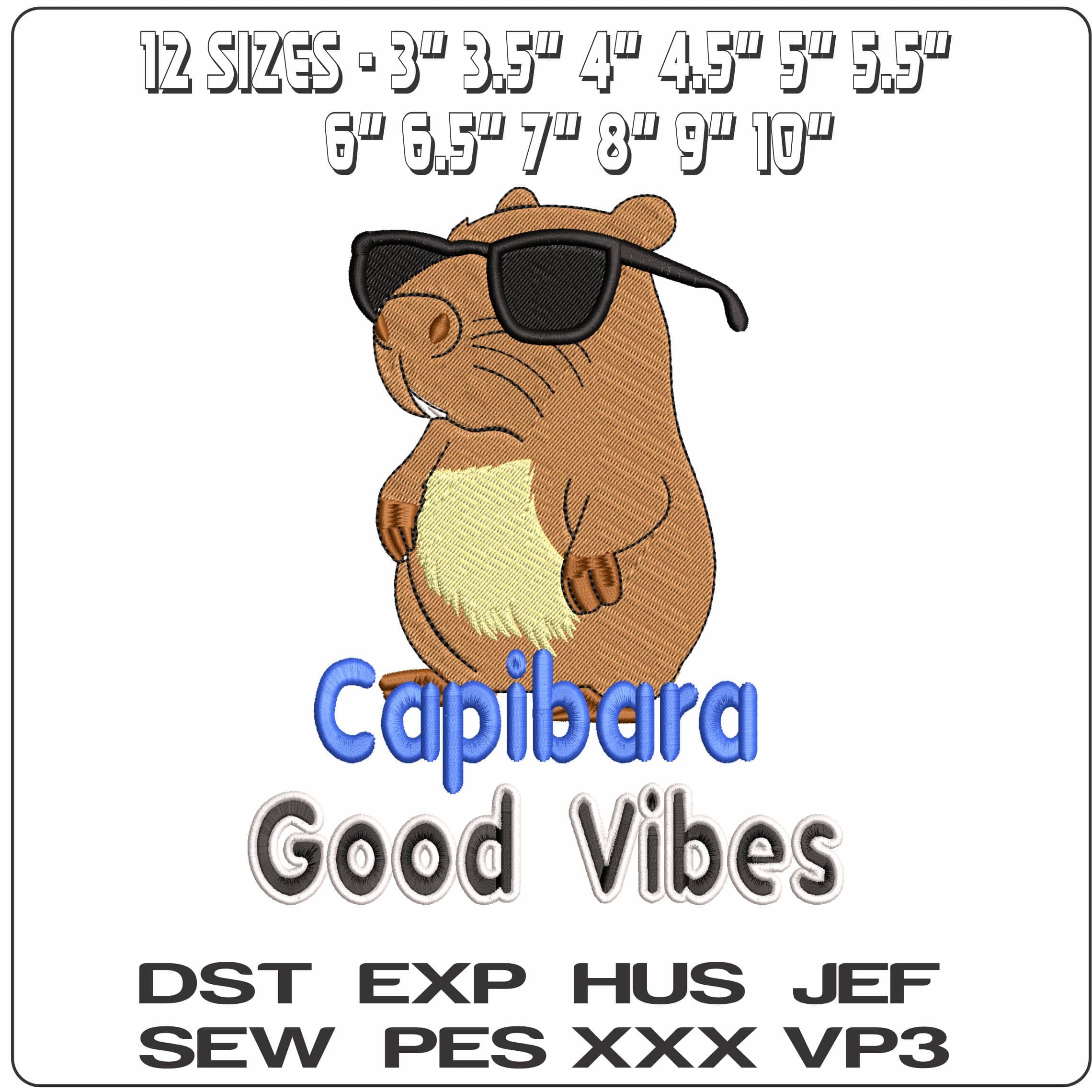Capibaras Good Vibes   - Elegant embroidery design file - instant download — view 2