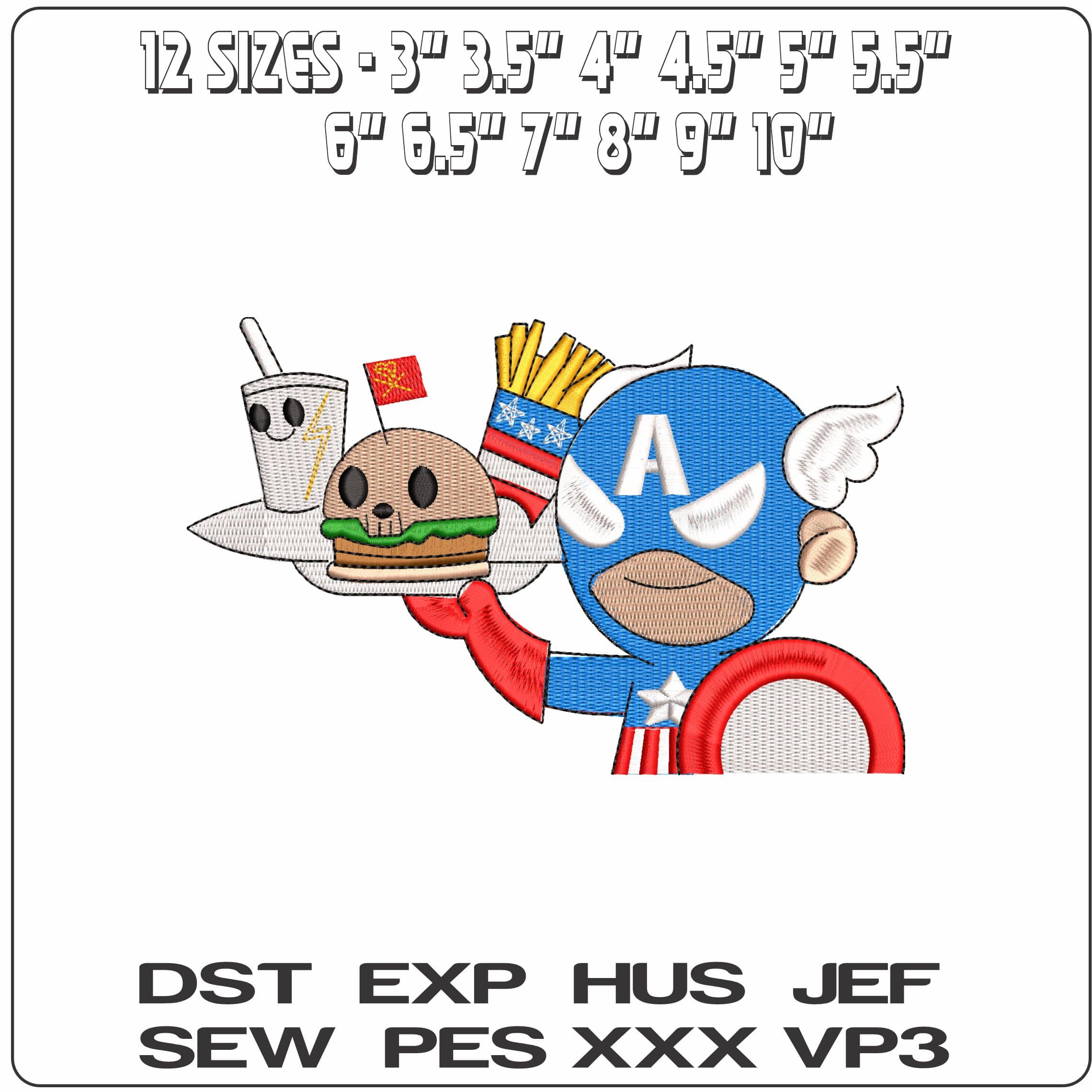 Captain America Burger Server Chibi Marvel Comic   - Elegant embroidery design file - instant download — view 2