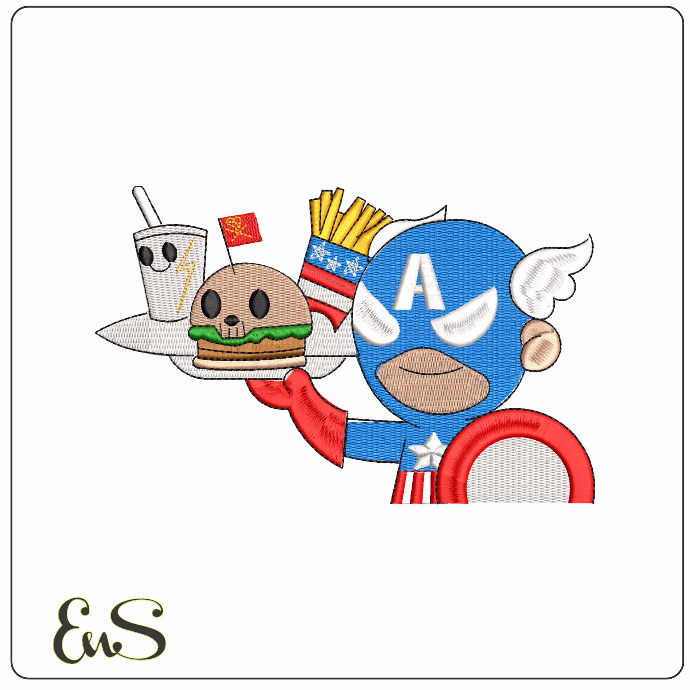 Captain America Burger Server Chibi Marvel Comic - Elegant embroidery design file - instant download