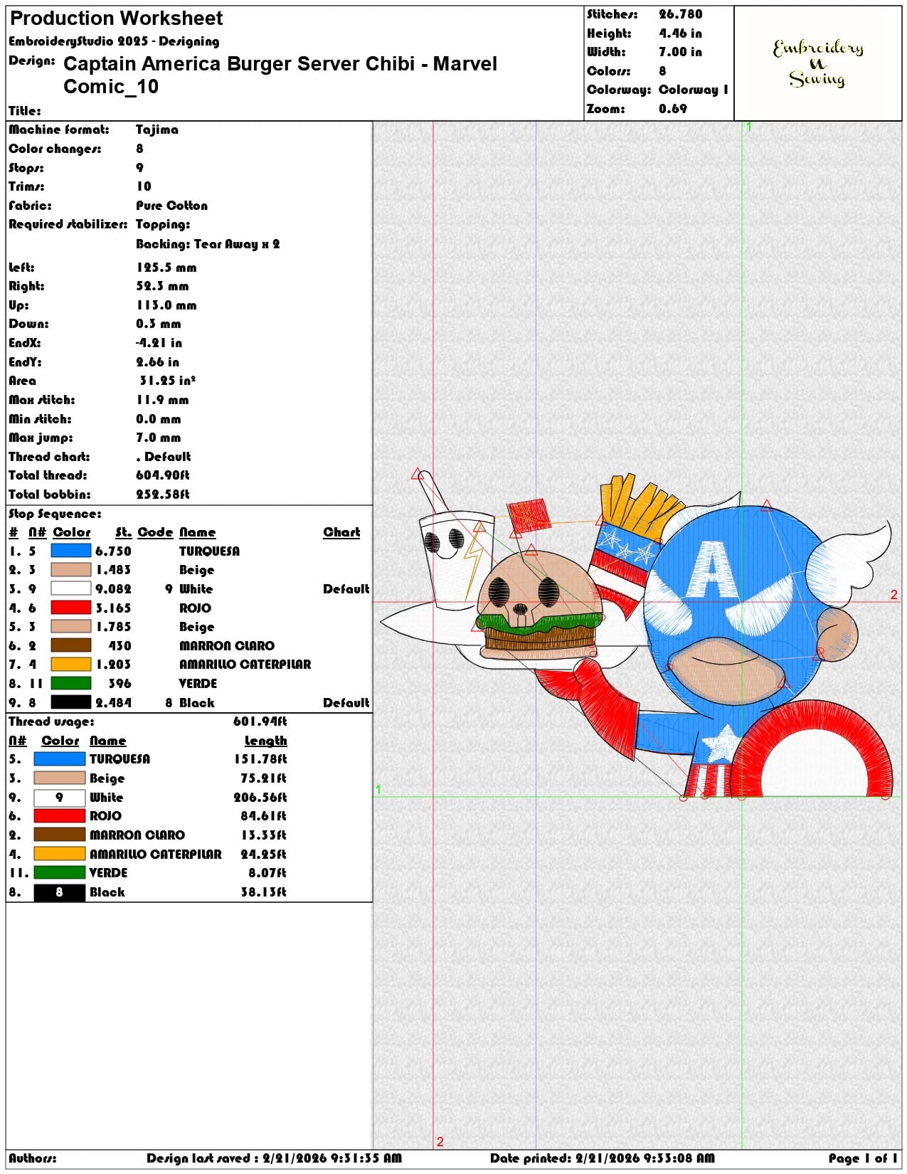 Captain America Burger Server Chibi Marvel Comic   - Elegant embroidery design file - instant download — view 3