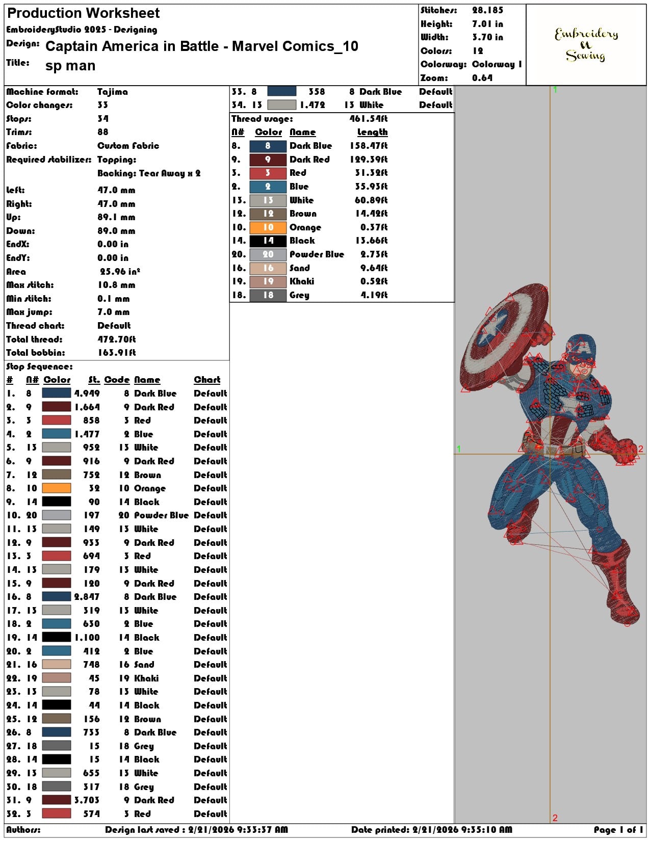 Captain America in Battle Marvel Comics   - Elegant embroidery design file - instant download — view 3