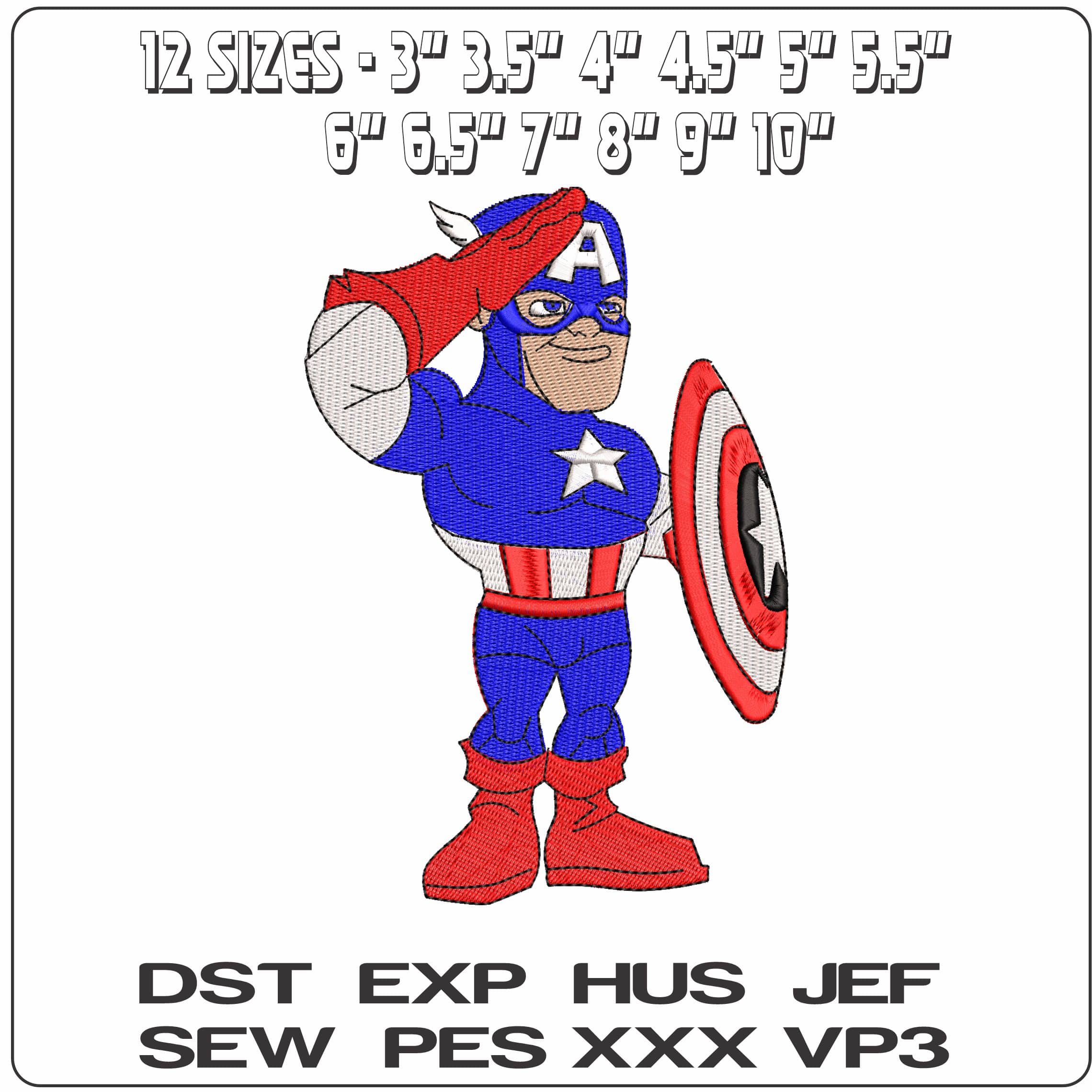 Captain America Salute Chibi Marvel Comic   - Elegant embroidery design file - instant download — view 2