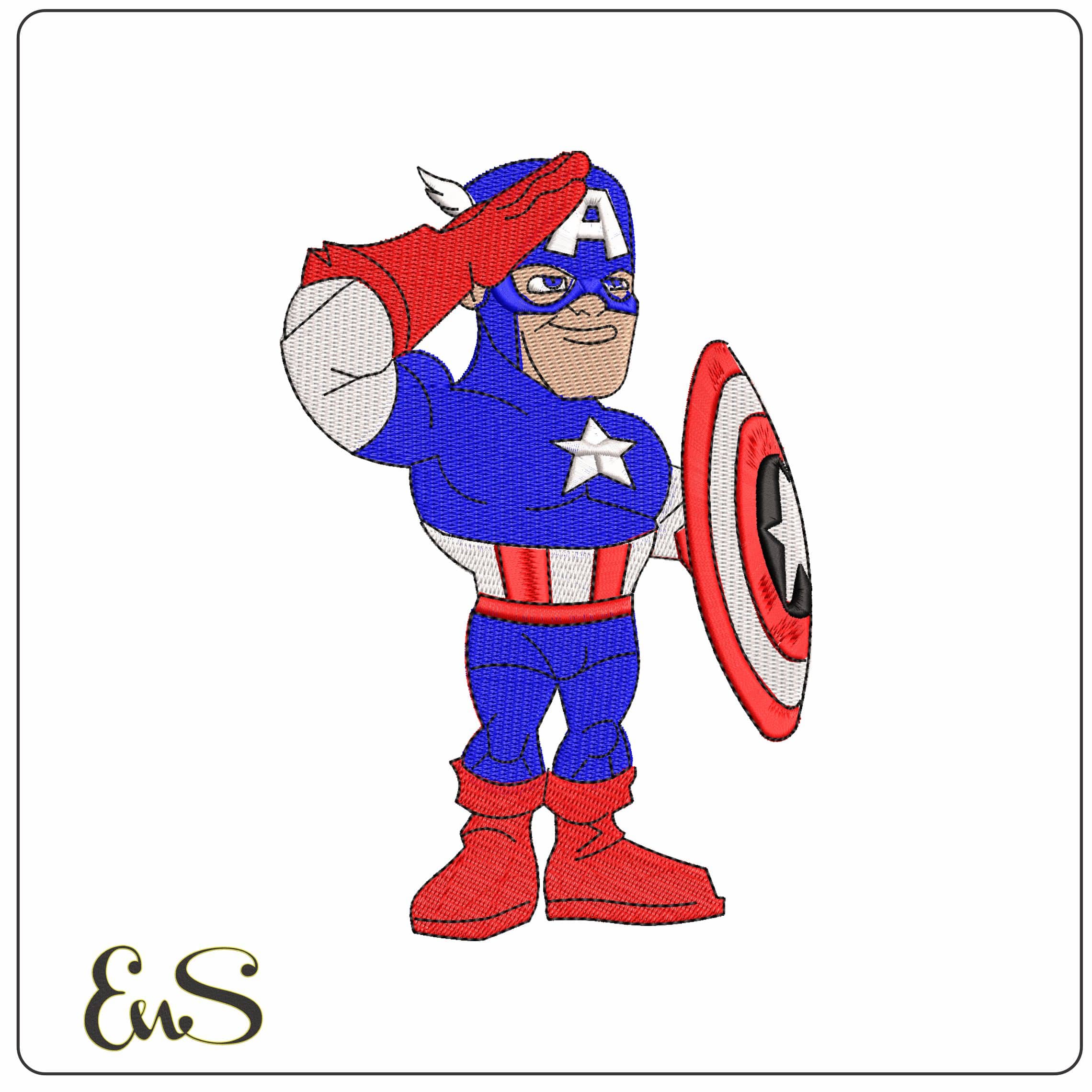 Captain America Salute Chibi Marvel Comic - Elegant embroidery design file - instant download