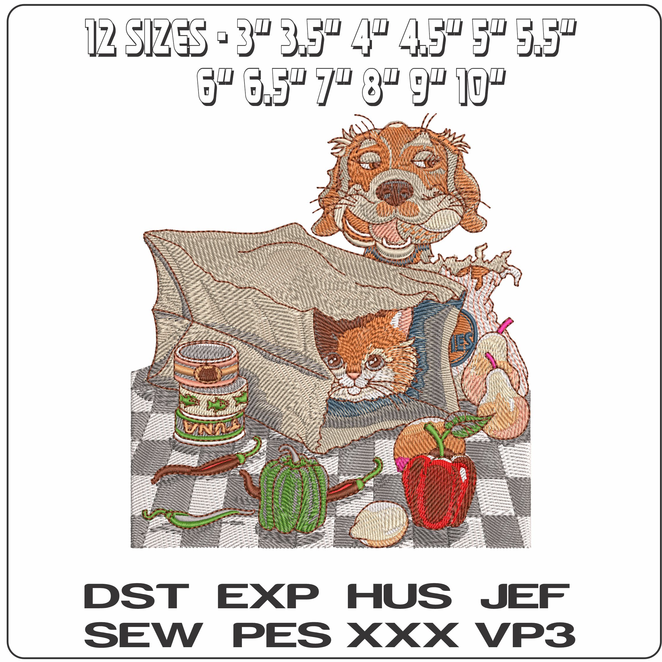 Cat and Dog opening Shopping  - Elegant embroidery design file - instant download — view 2