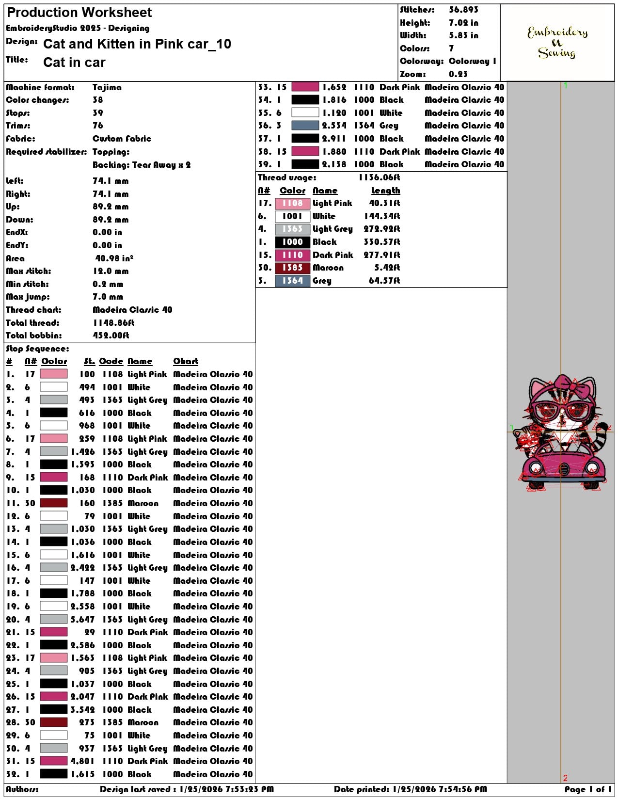 Cat and Kitten in Pink car  - Elegant embroidery design file - instant download — view 3
