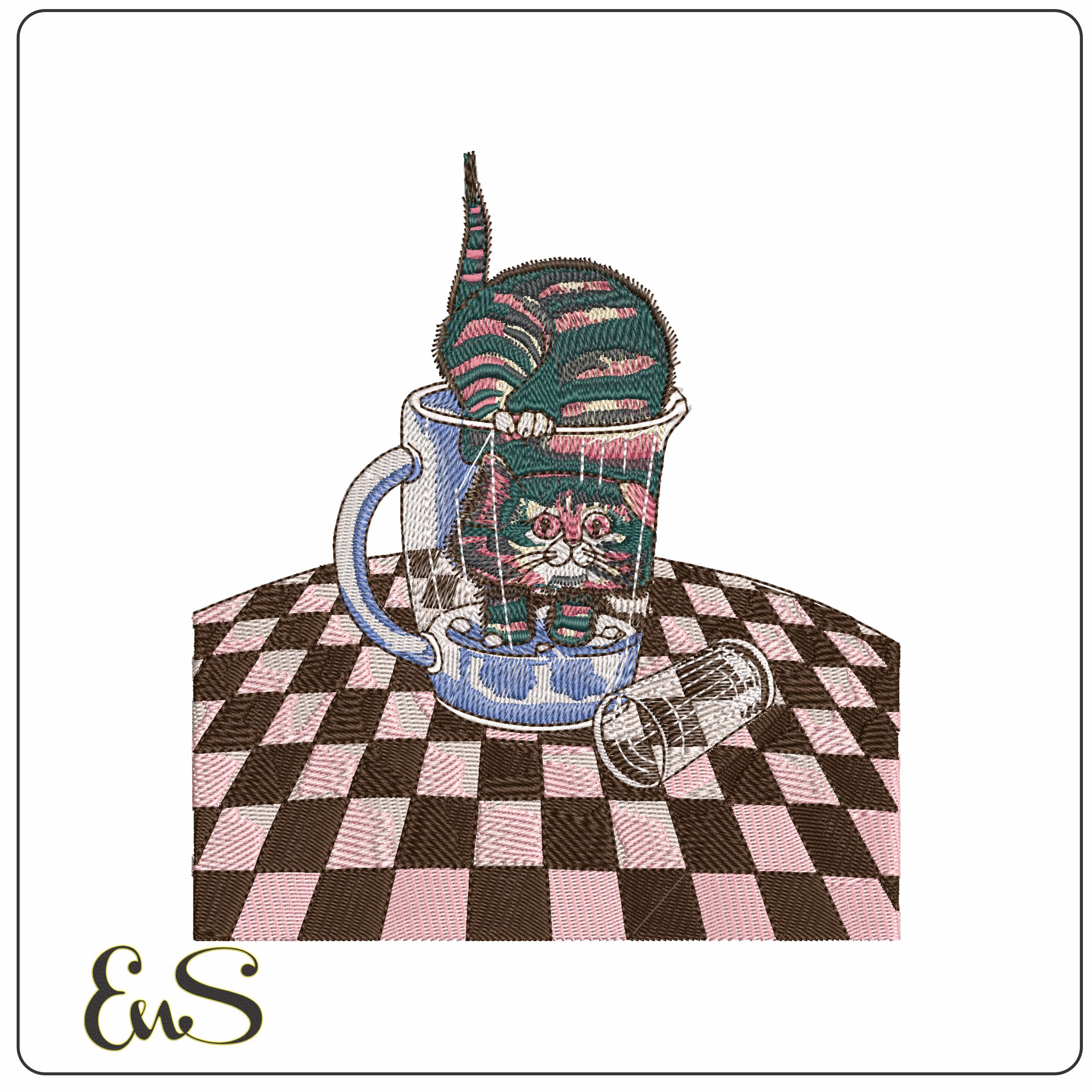 Cat in Glass Jar  - Elegant embroidery design file - instant download