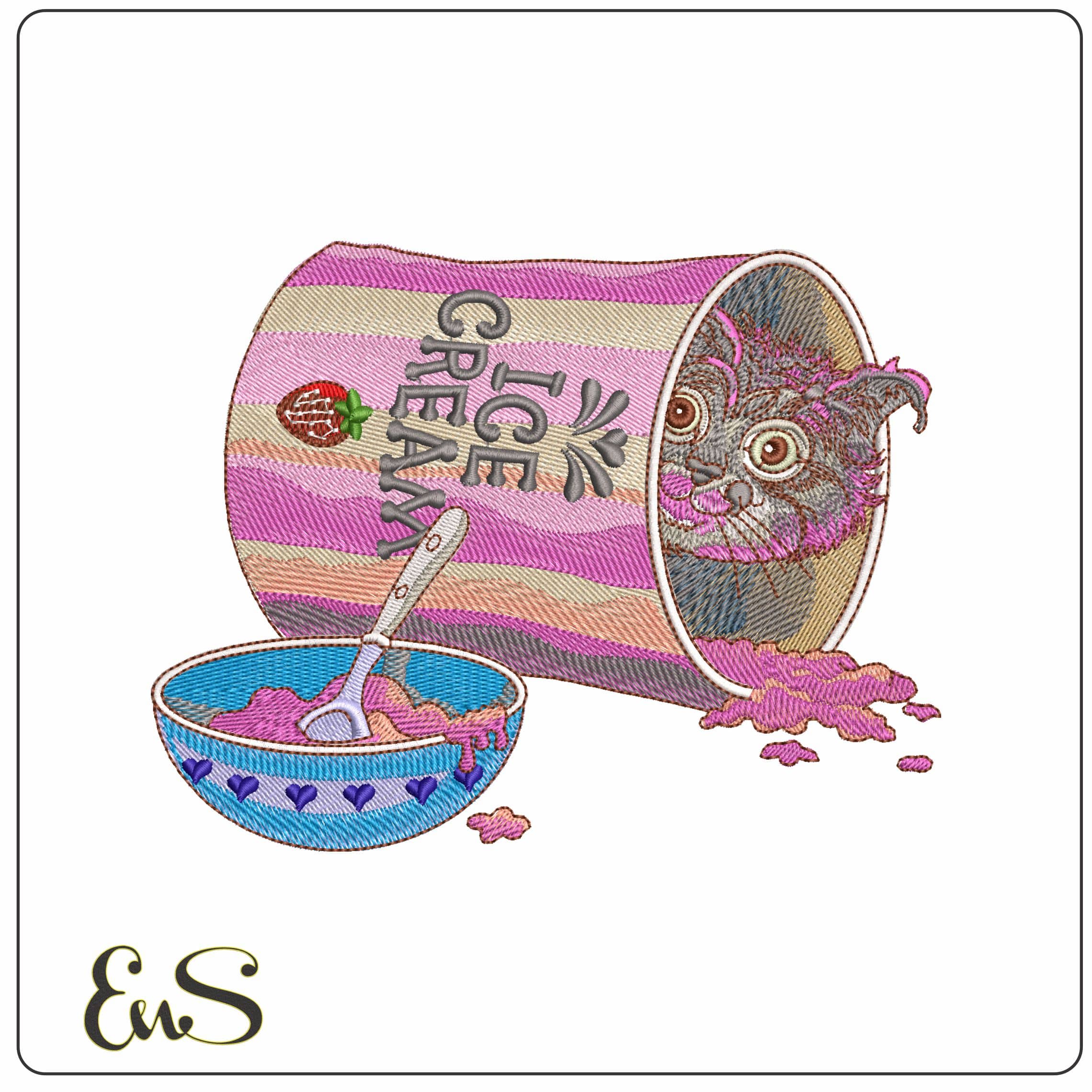 Cat in Ice cream  - Elegant embroidery design file - instant download