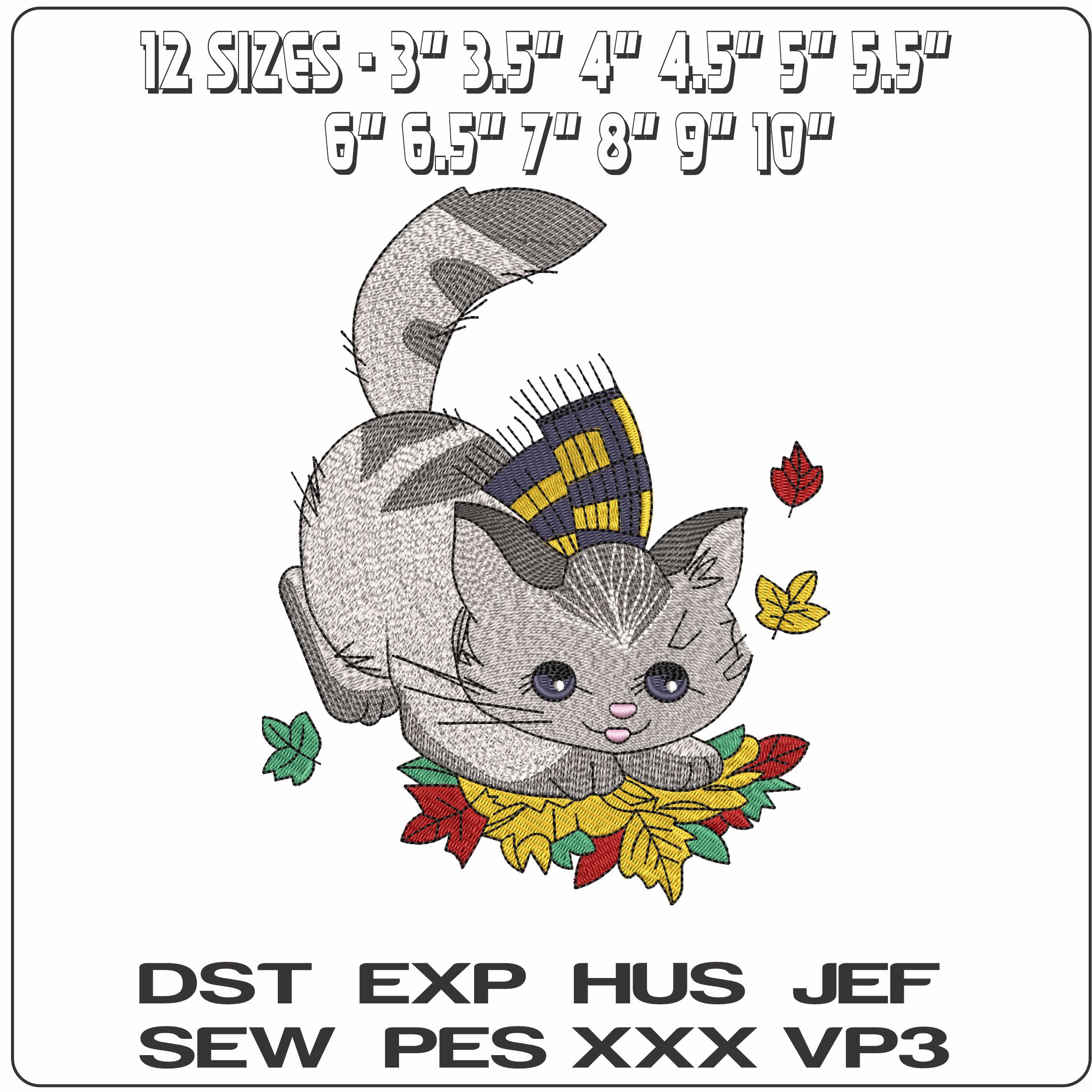 Cat in Leaves  - Elegant embroidery design file - instant download — view 2