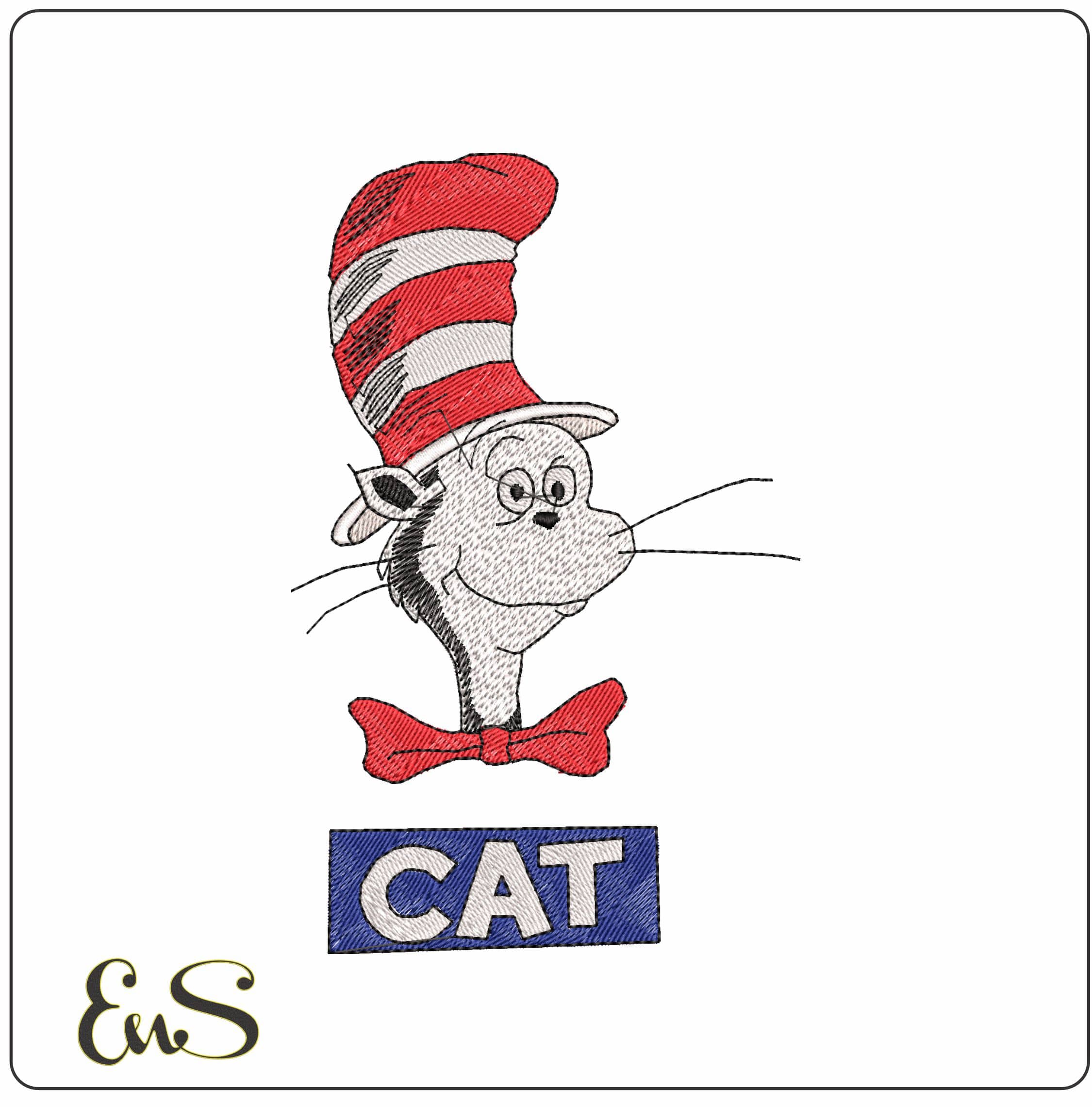 Cat in the Hat  - Elegant embroidery design file - instant download