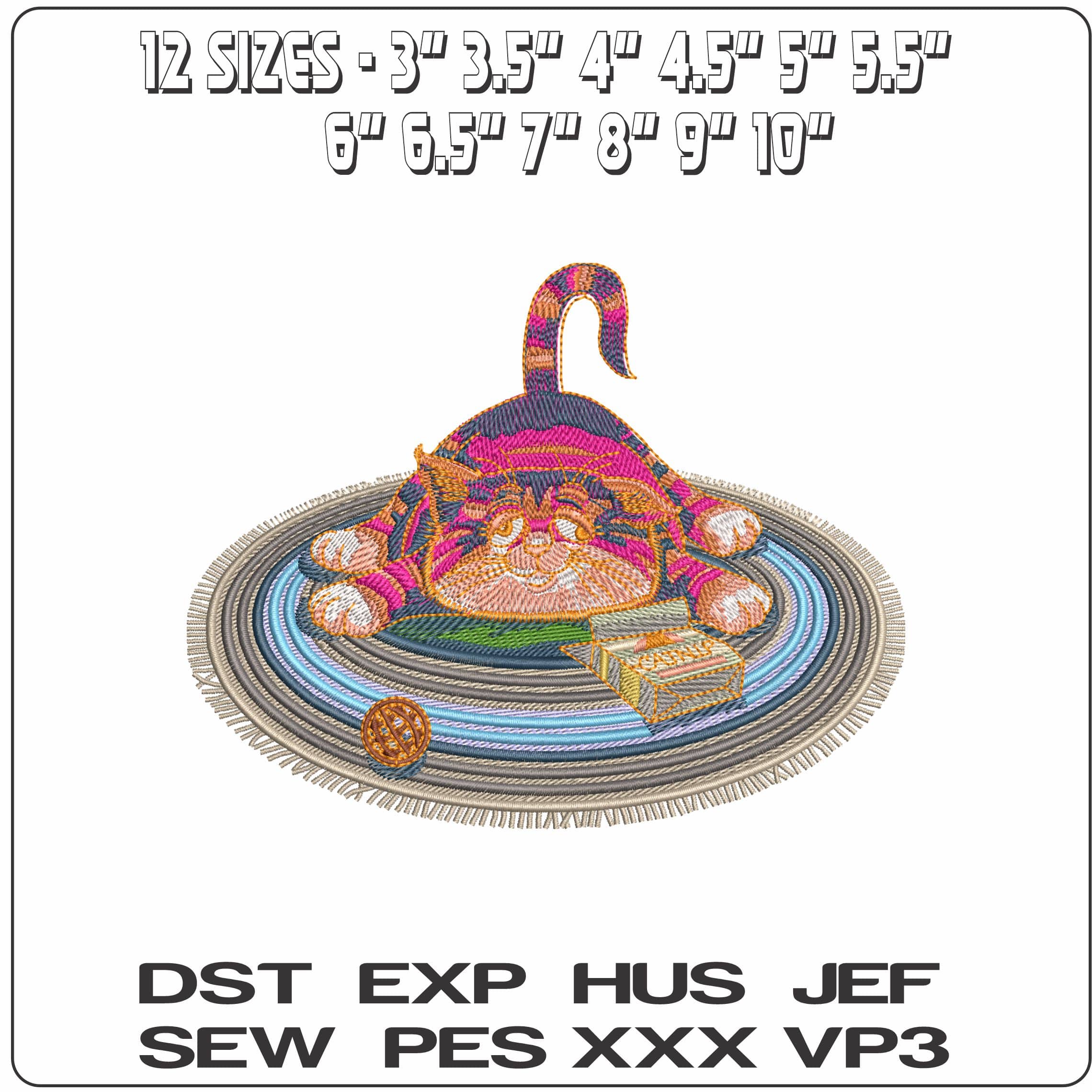 Cat on Mat  - Elegant embroidery design file - instant download — view 2