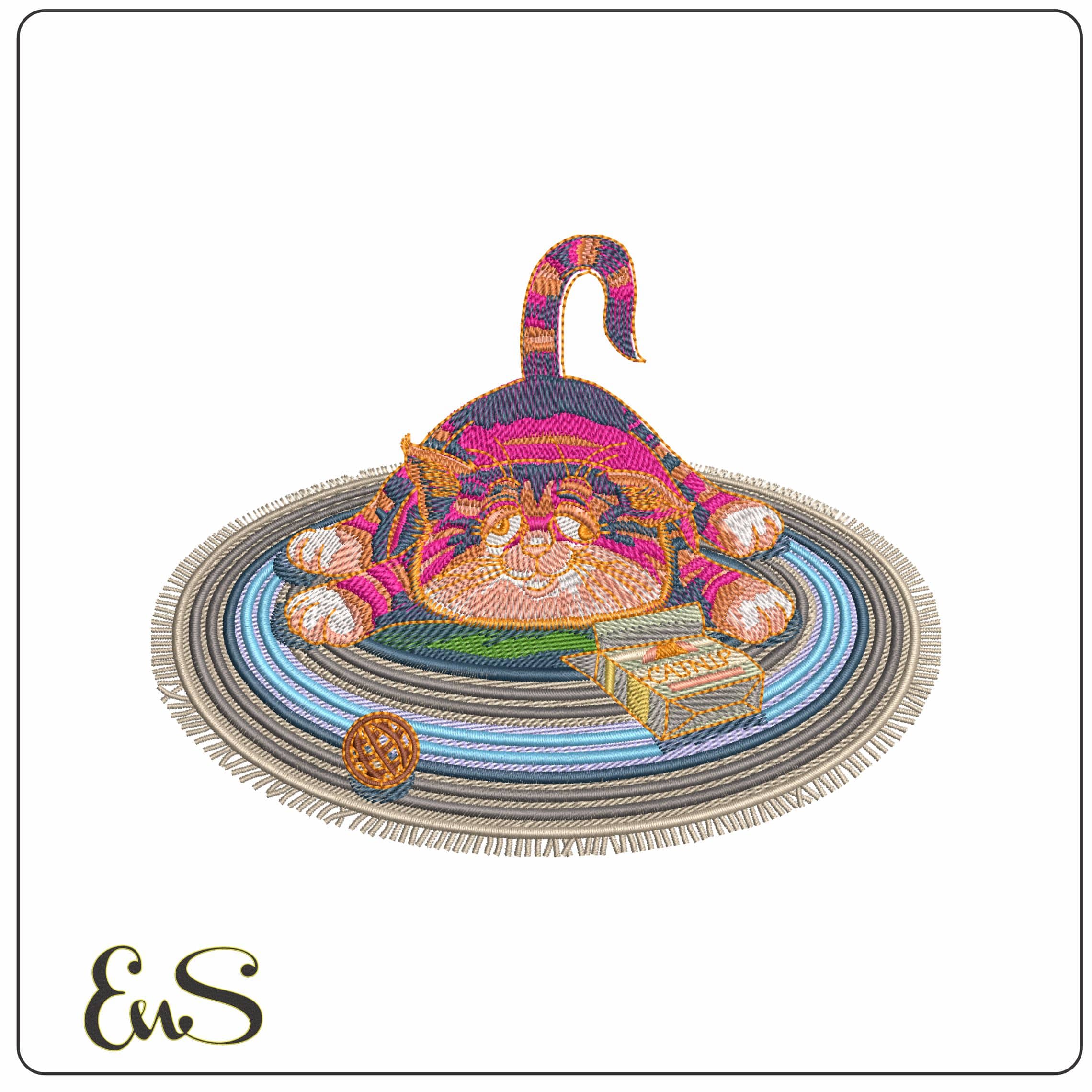 Cat on Mat  - Elegant embroidery design file - instant download