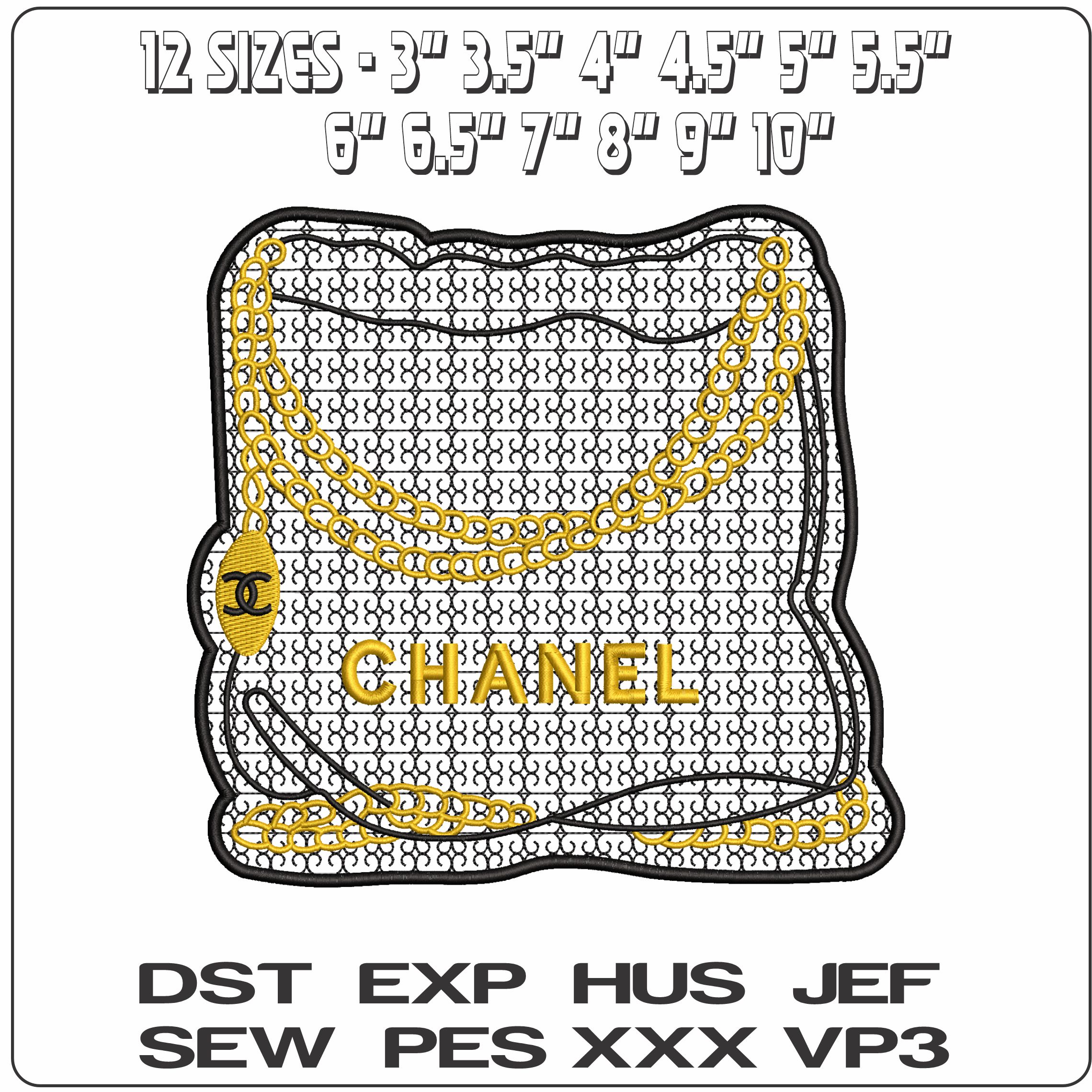 Chanel Black Bag  - Elegant embroidery design file - instant download — view 2