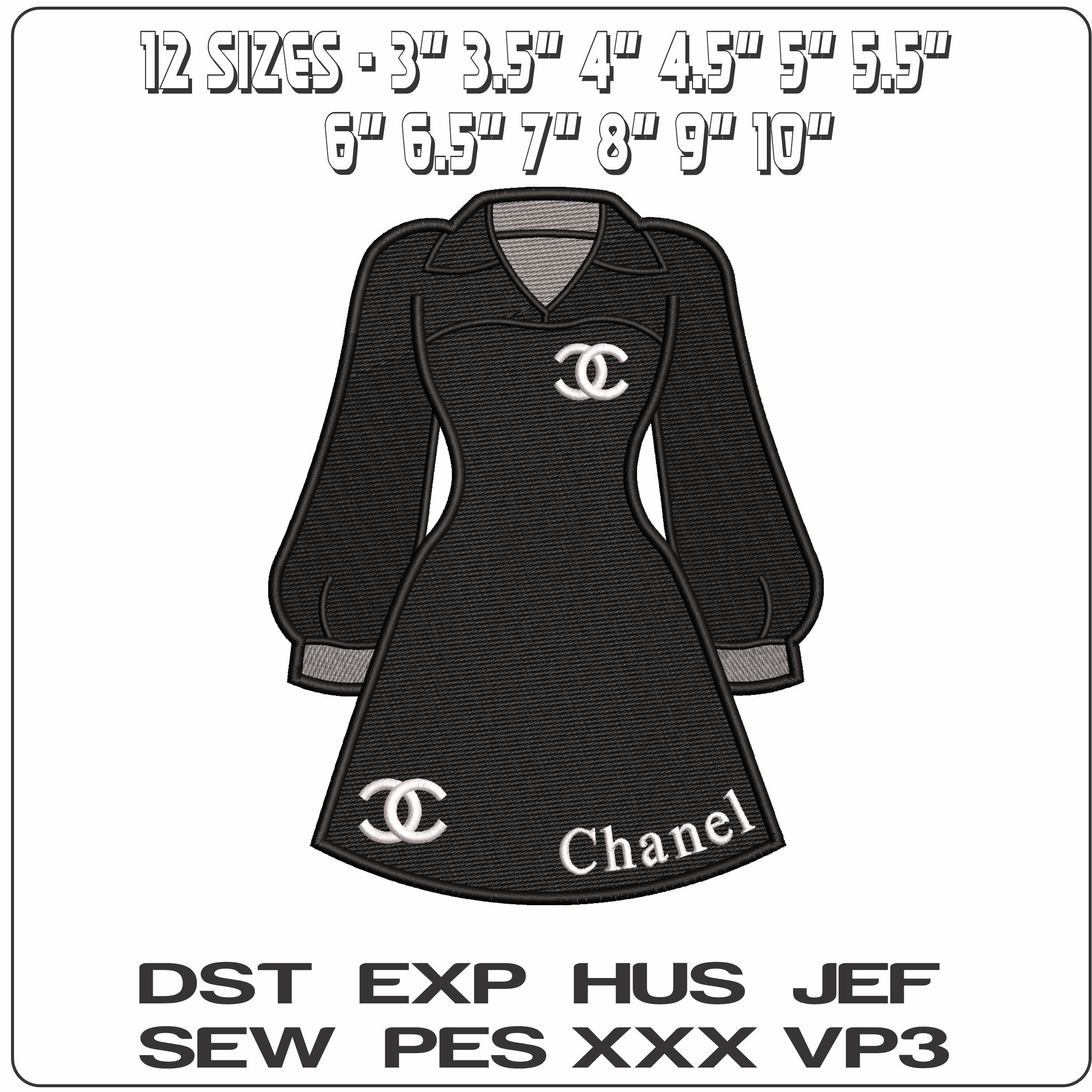 Chanel black dress  - Elegant embroidery design file - instant download — view 2