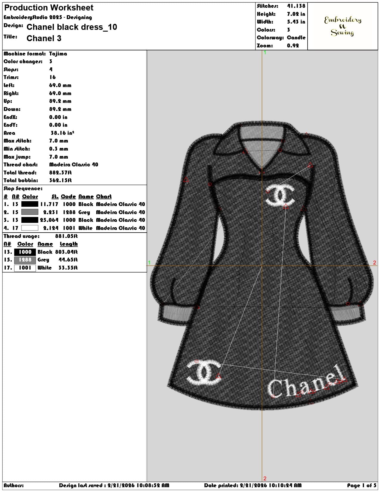Chanel black dress  - Elegant embroidery design file - instant download — view 3