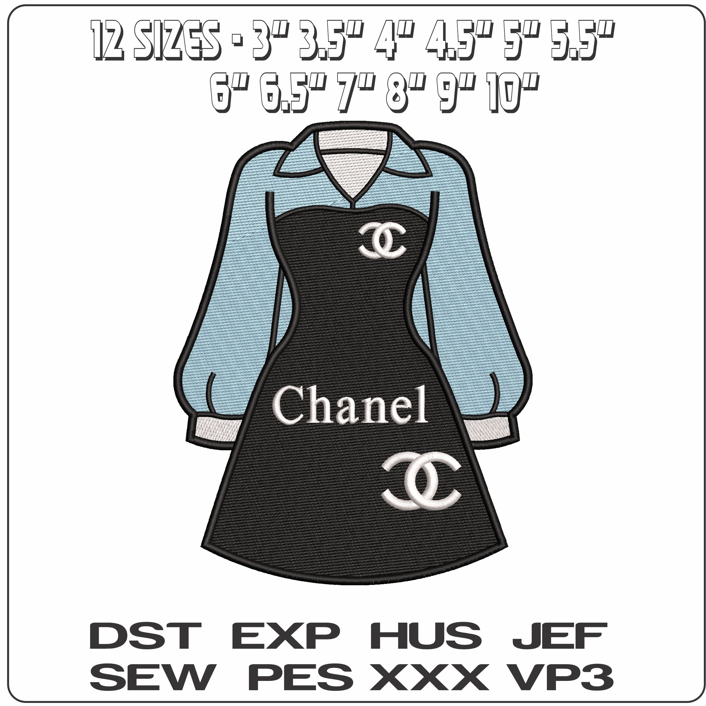 Chanel blue black dress  - Elegant embroidery design file - instant download — view 2