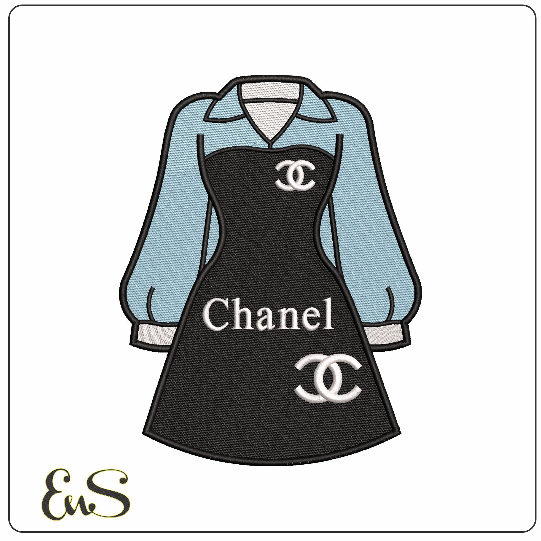 Chanel blue black dress  - Elegant embroidery design file - instant download