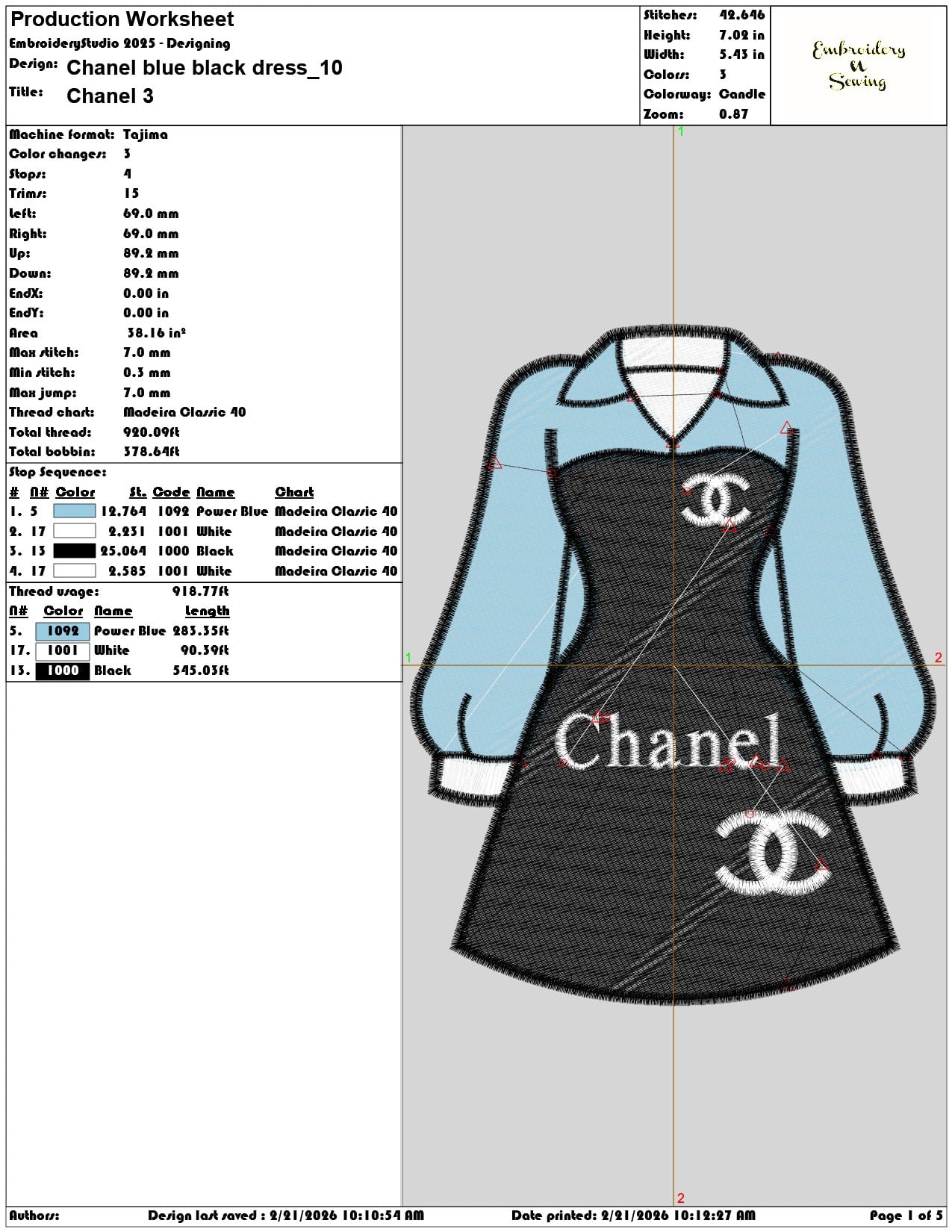 Chanel blue black dress  - Elegant embroidery design file - instant download — view 3