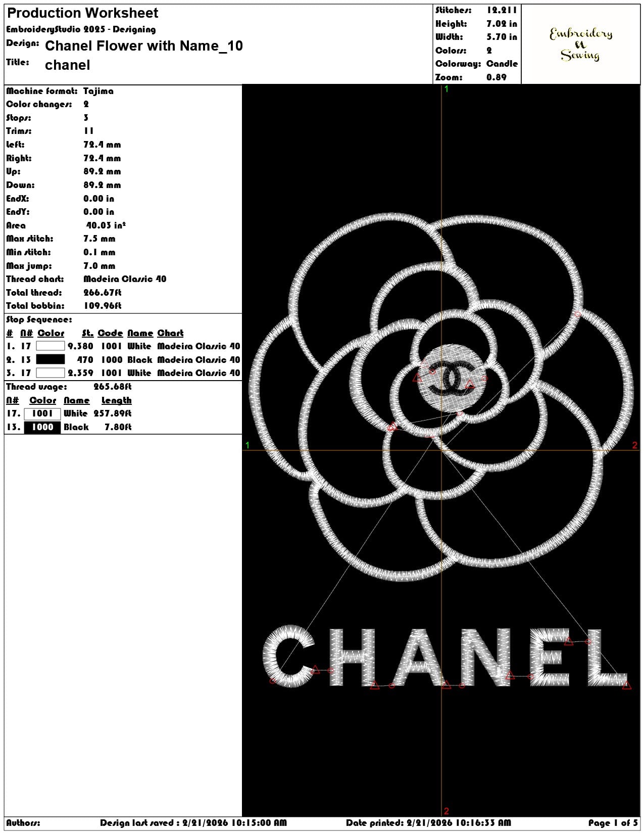 Chanel Flower with Name  - Elegant embroidery design file - instant download — view 3