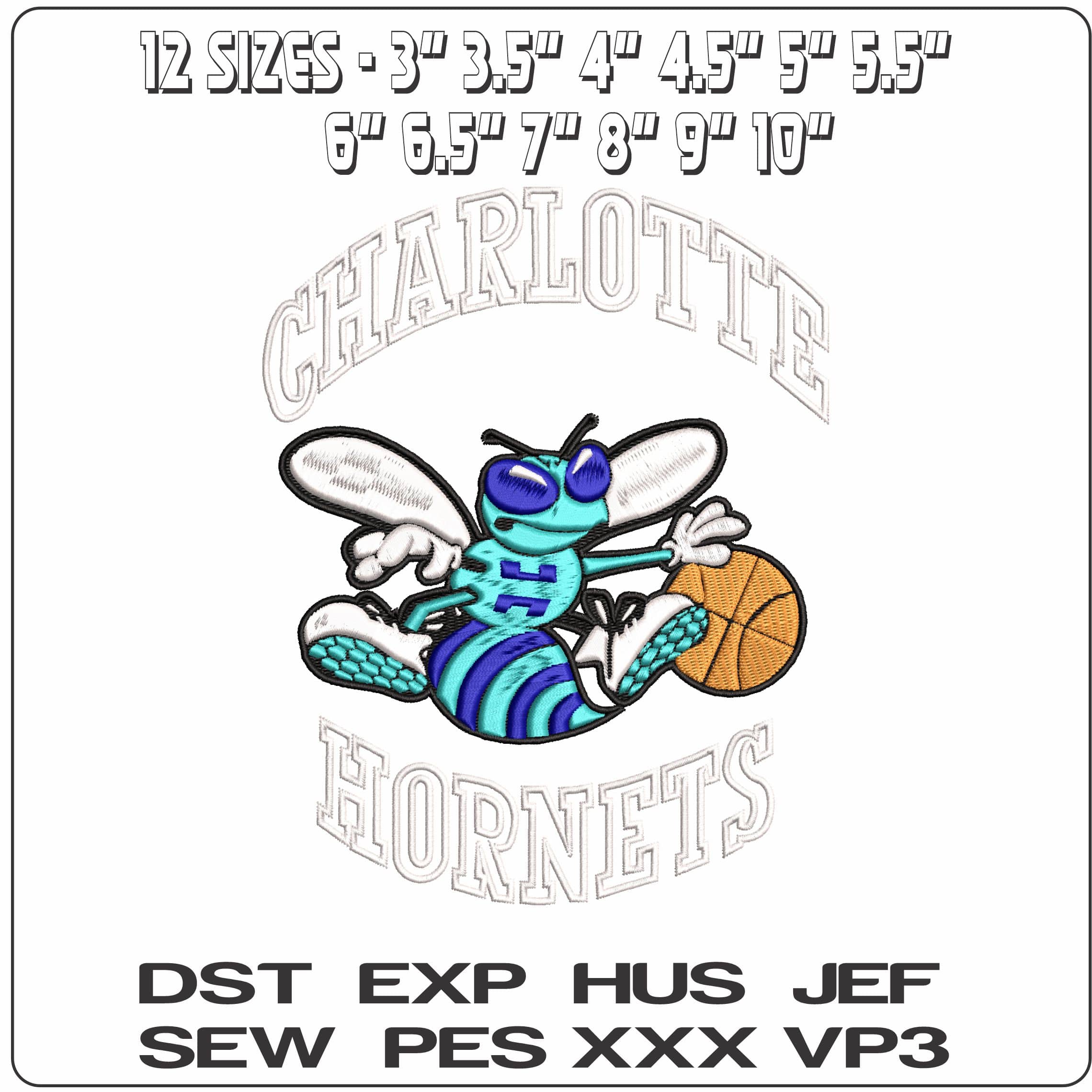 Charlotte Hornets  - Elegant embroidery design file - instant download — view 2
