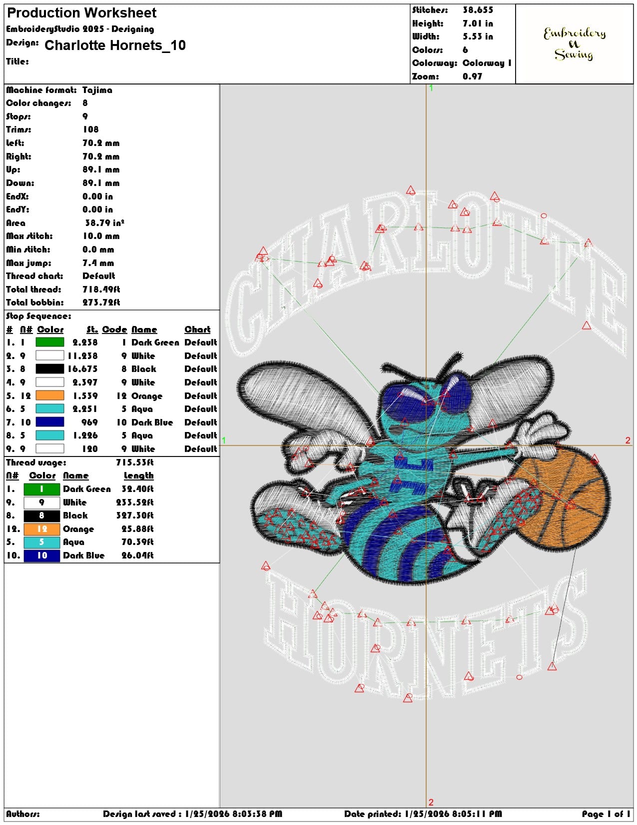 Charlotte Hornets  - Elegant embroidery design file - instant download — view 3