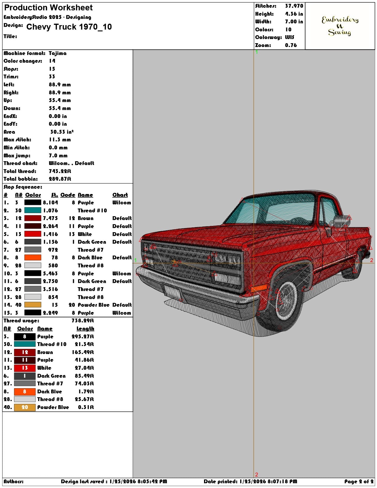 Chevy Truck 1970  - Elegant embroidery design file - instant download — view 4