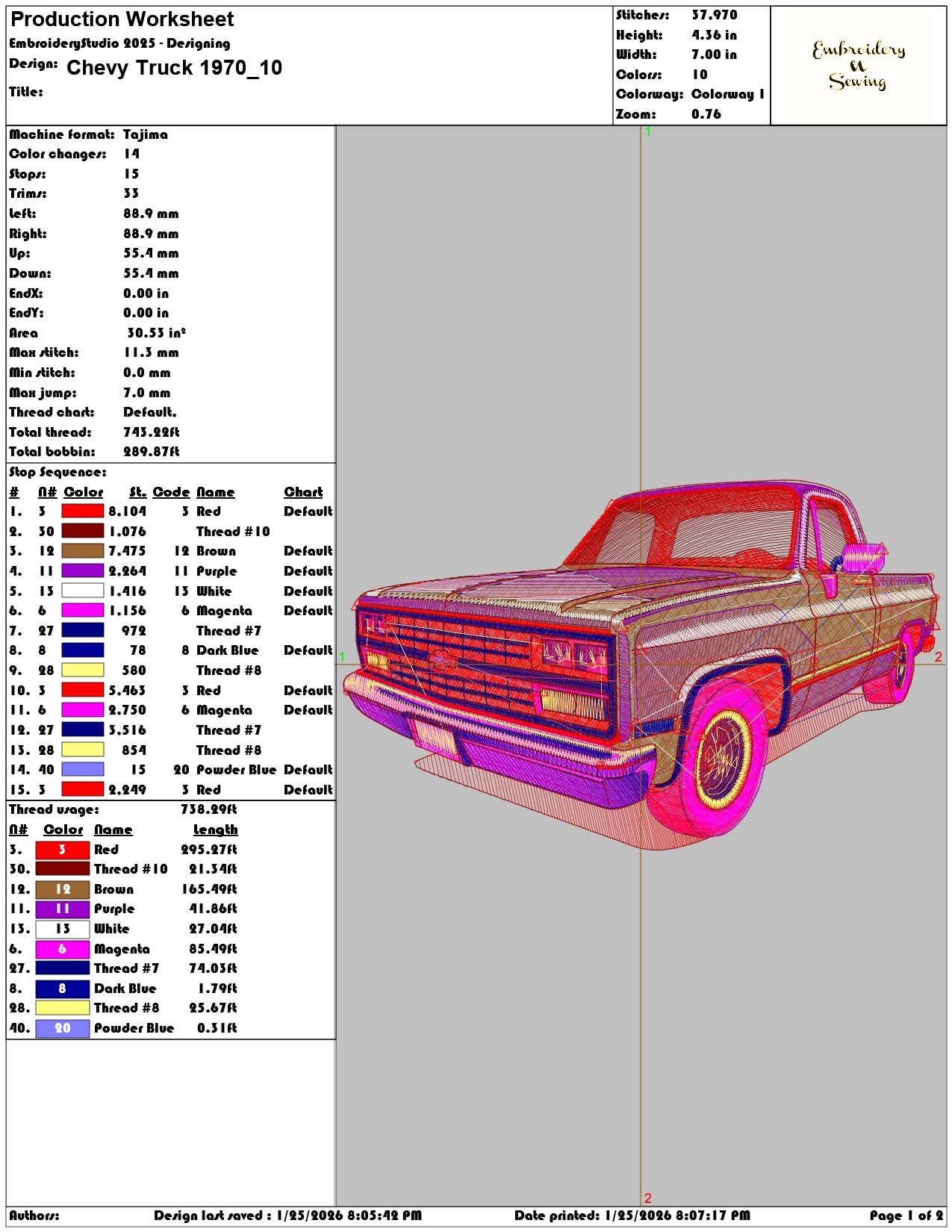 Chevy Truck 1970  - Elegant embroidery design file - instant download — view 3
