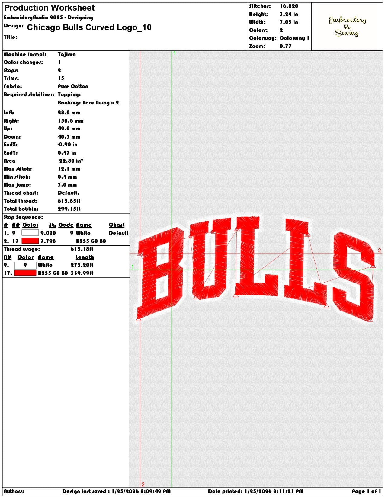 Chicago Bulls Curved Logo  - Elegant embroidery design file - instant download — view 3