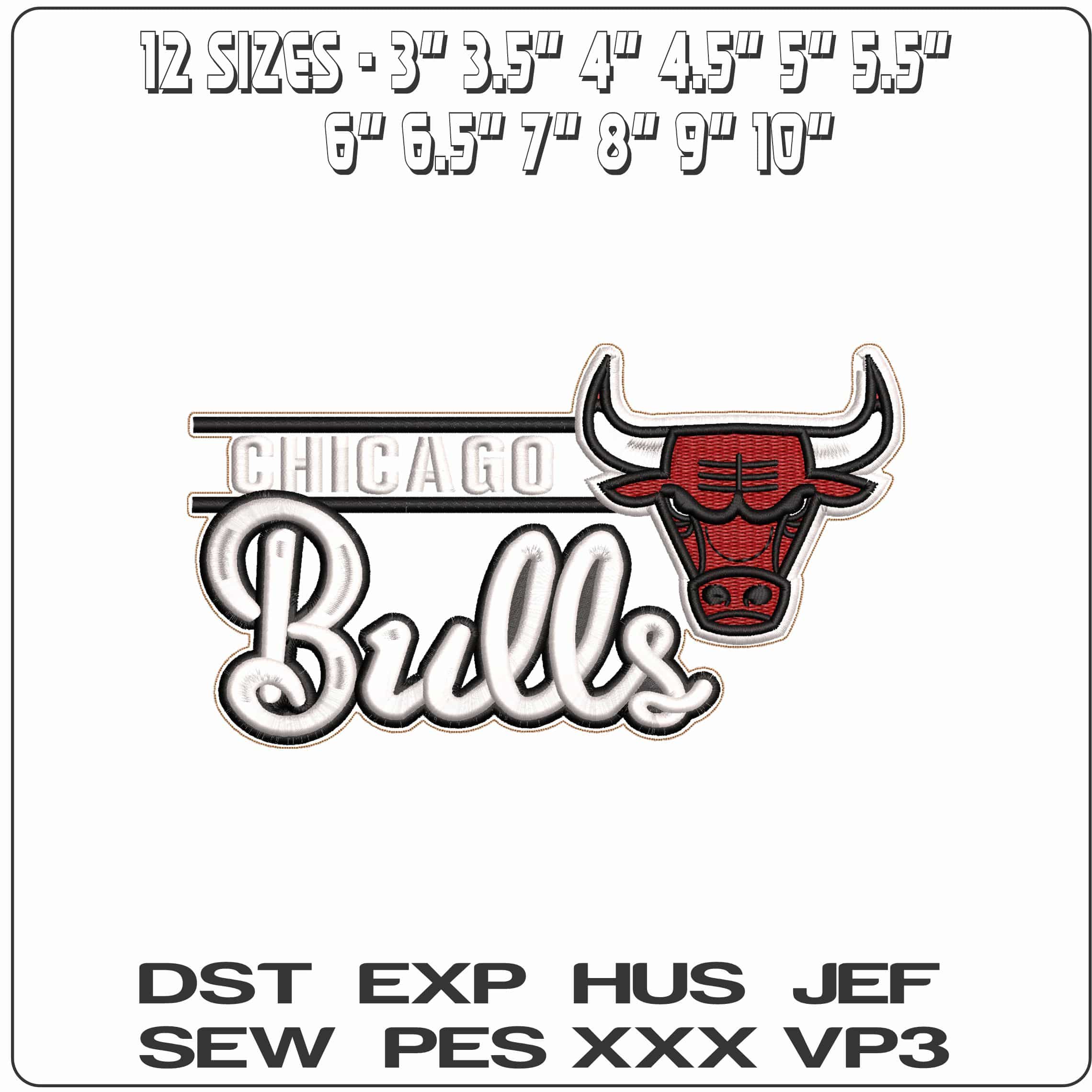 Chicago Bulls With Bull Head  - Elegant embroidery design file - instant download — view 2
