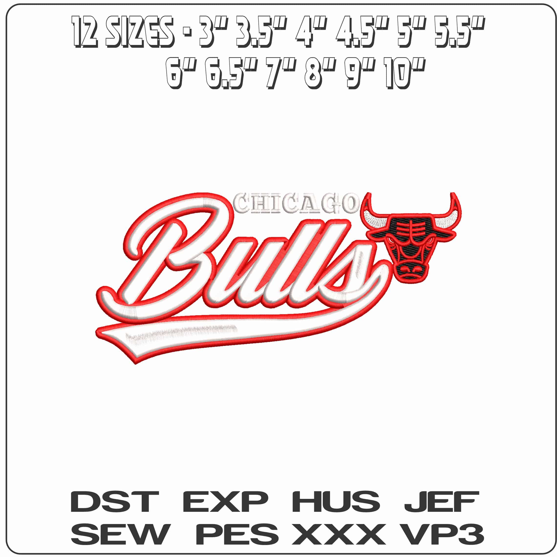 Chicago Bulls With Bull Head and Name  - Elegant embroidery design file - instant download — view 2
