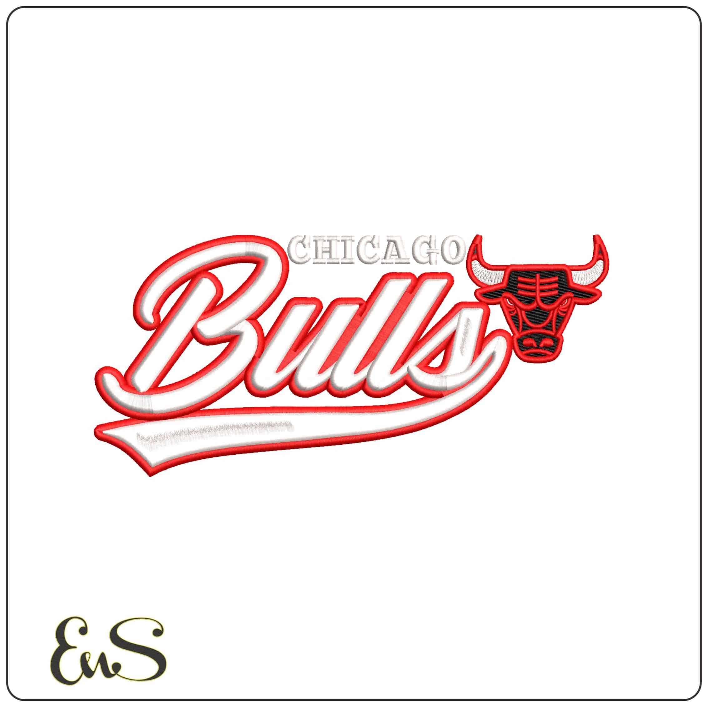 Chicago Bulls With Bull Head and Name  - Elegant embroidery design file - instant download